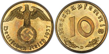 1937-D 10 Pfg J-364 PR64