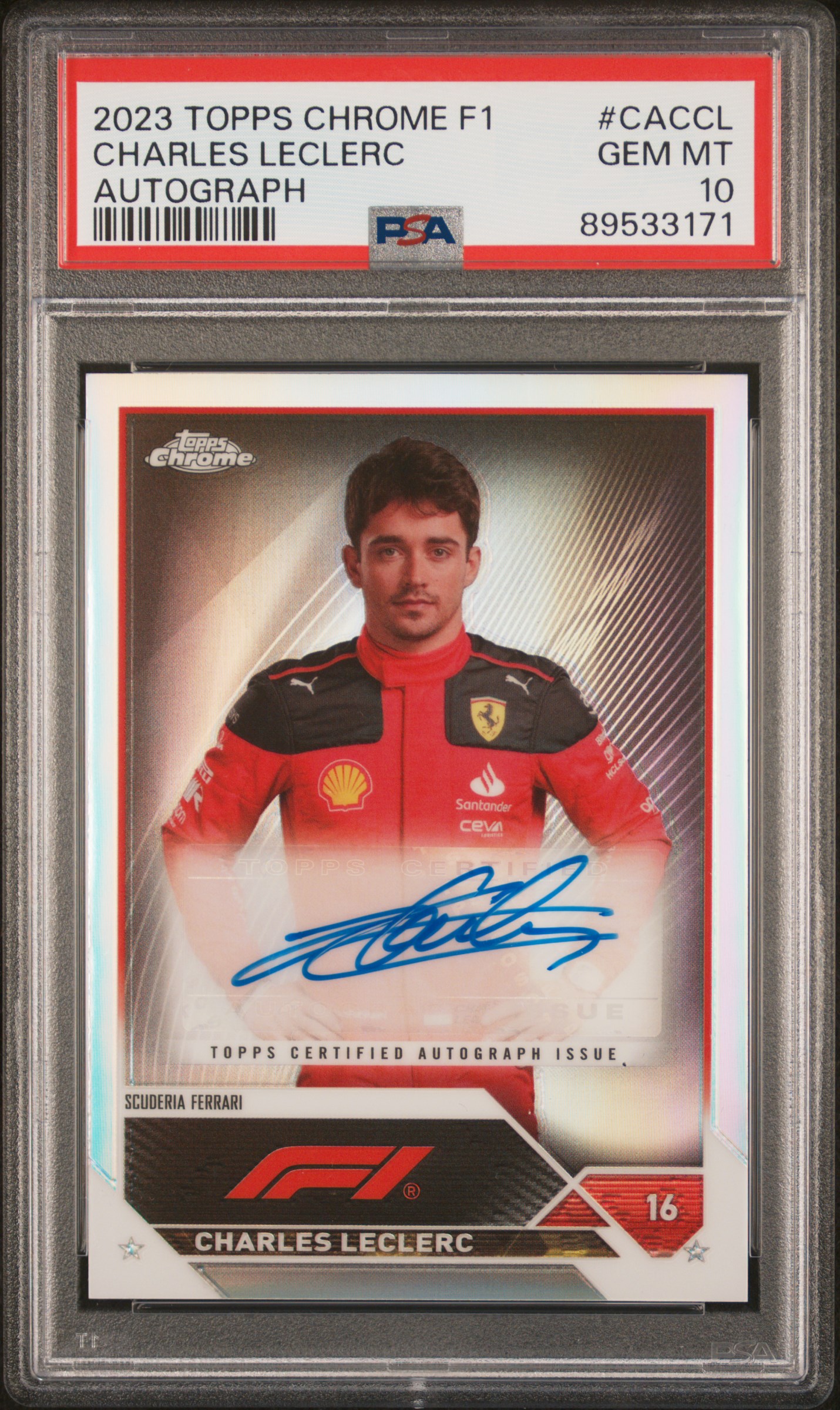 2023 Topps Chrome Formula 1 Chrome Autographs #CAC-CL Charles Leclerc Signed Card – PSA GEM MT 10