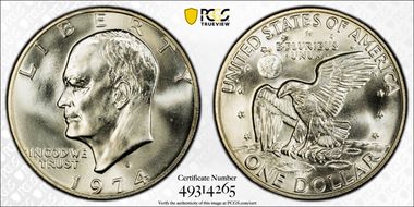 1974-S $1 Silver MS68