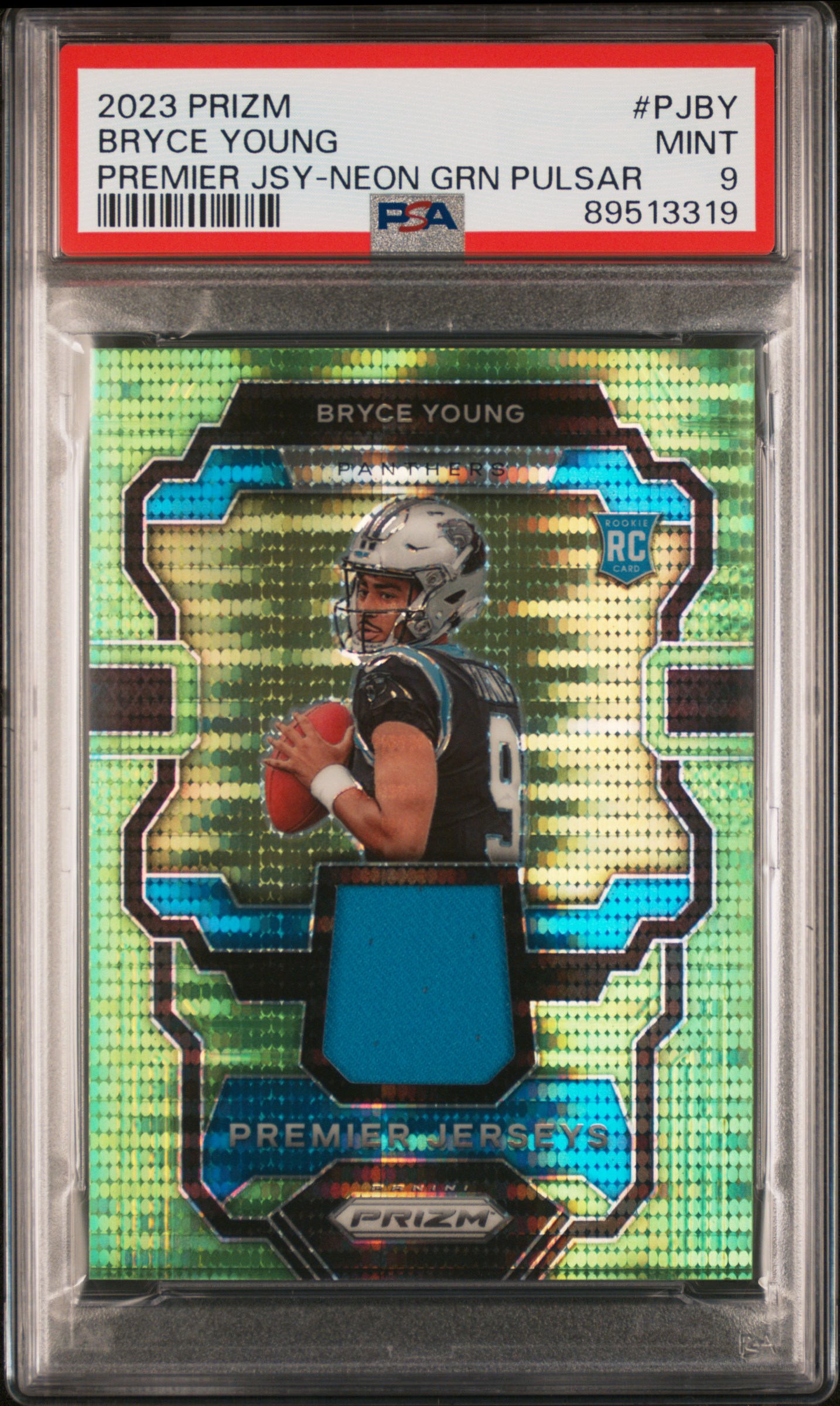 2023 Panini Prizm Premier Jerseys Bryce Young #Pjby (Premier Jsy-Neon Grn Pulsar) Mint 9 front