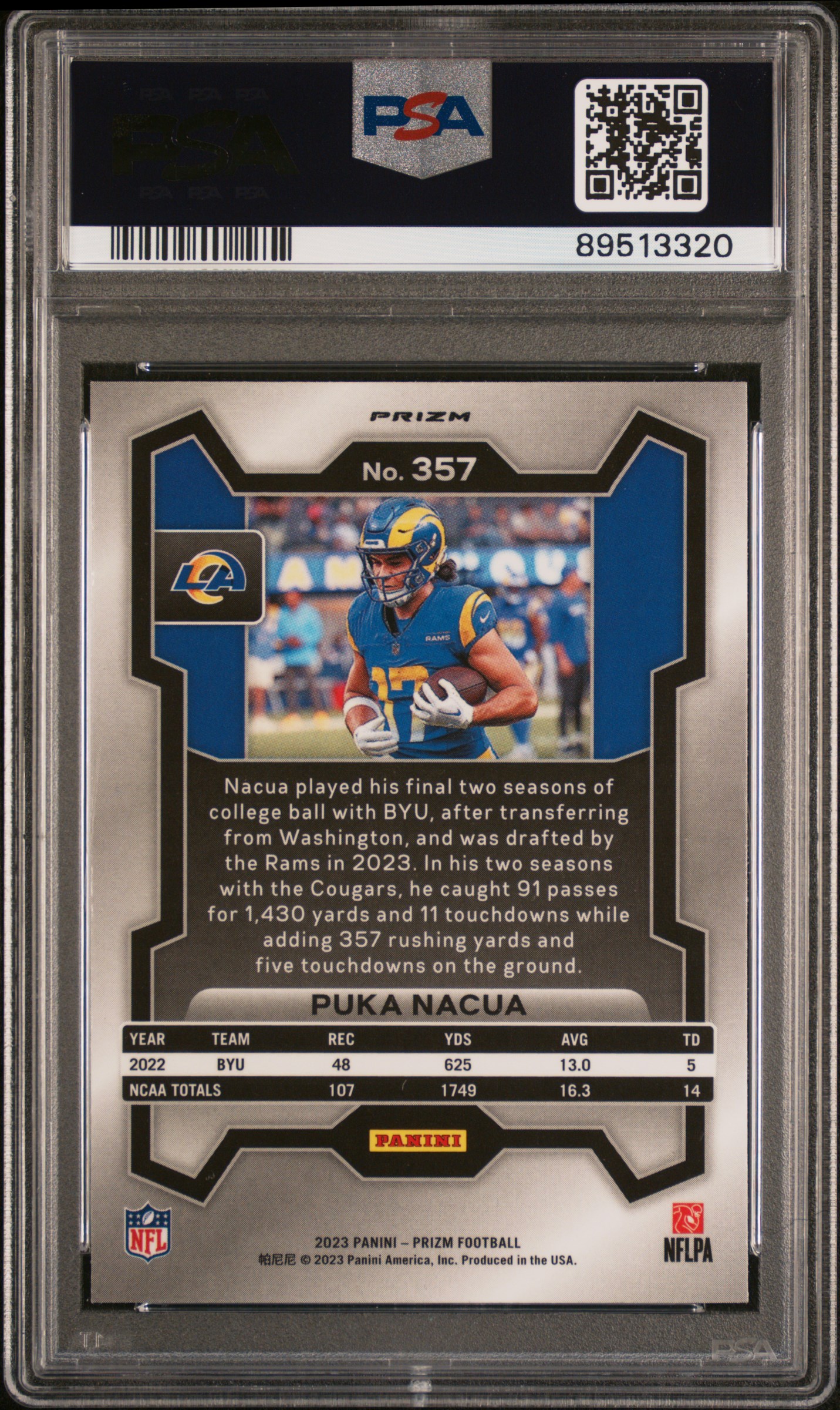 2023 Panini Prizm Puka Nacua #357 (Disco Prizm) Gem Mt 10 back