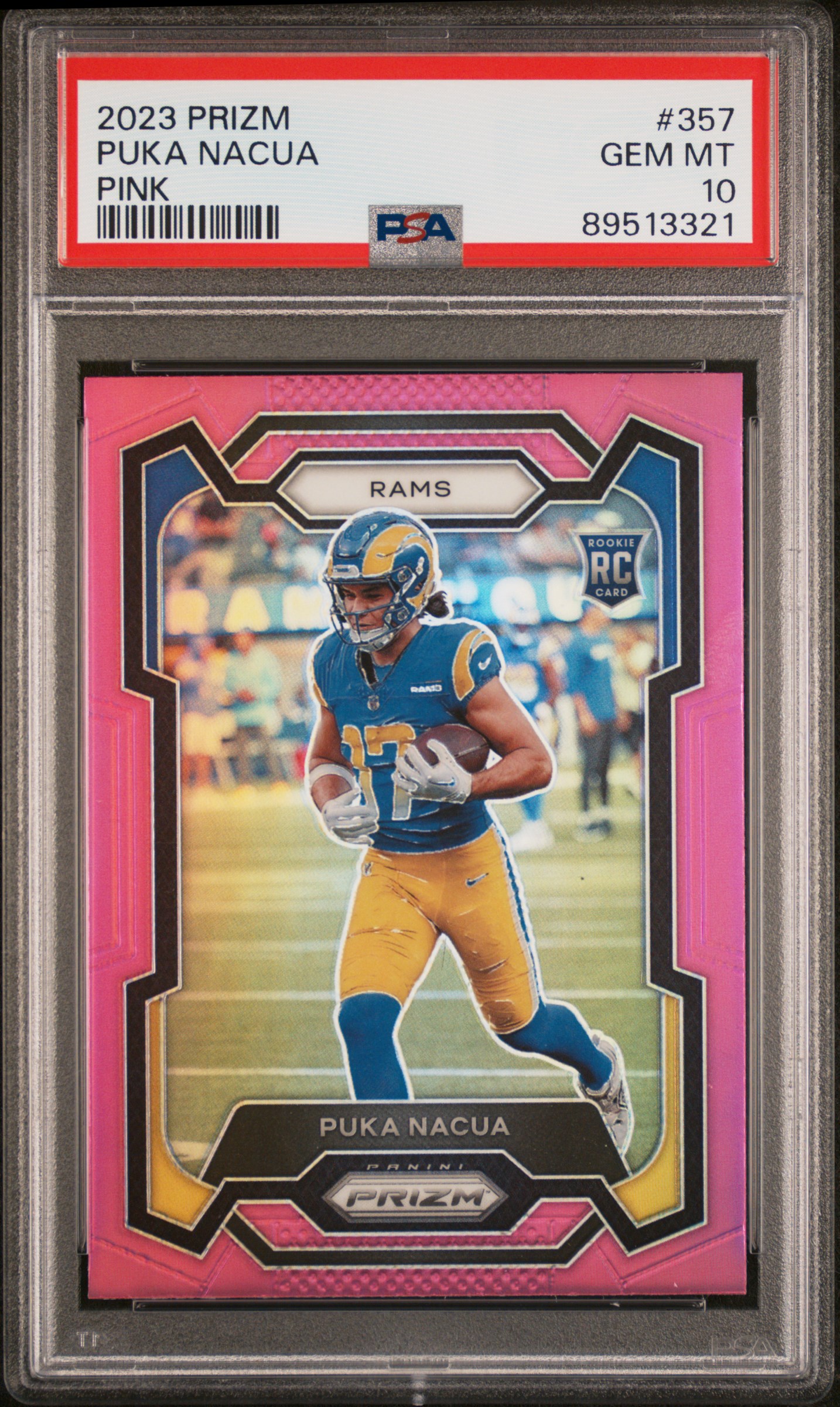 2023 Panini Prizm Puka Nacua #357 (Pink Prizm) Gem Mt 10 front
