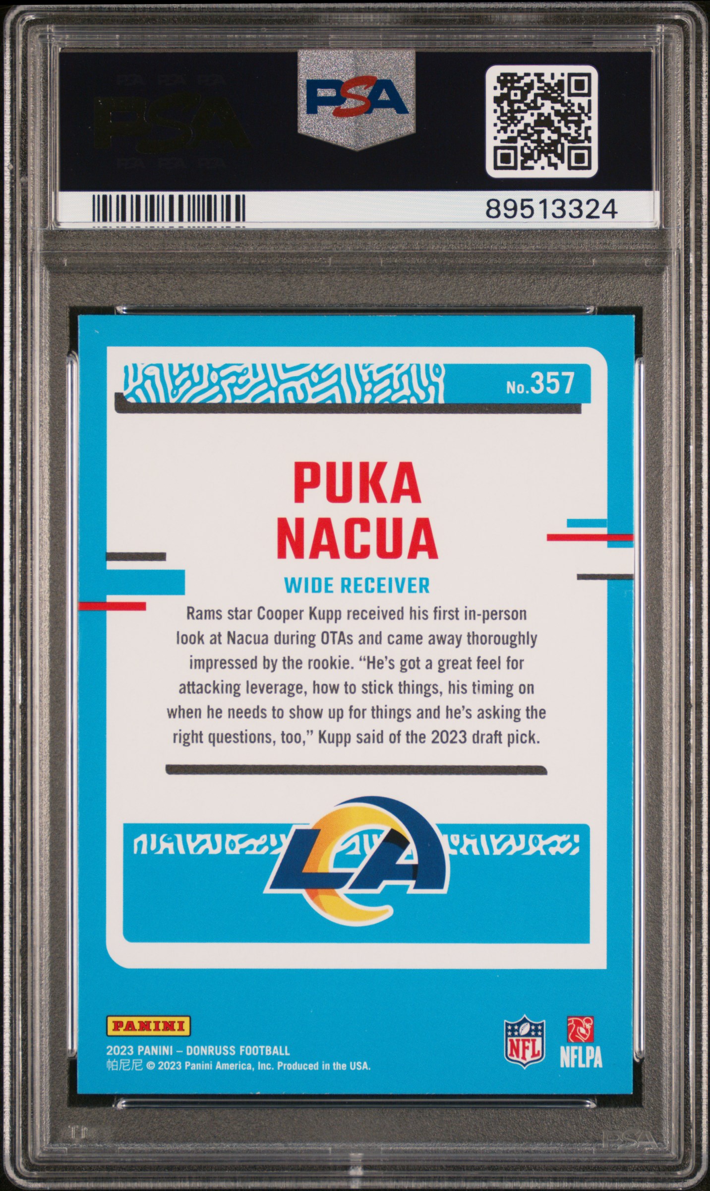 2023 Panini Donruss Puka Nacua #357 Mint 9 back