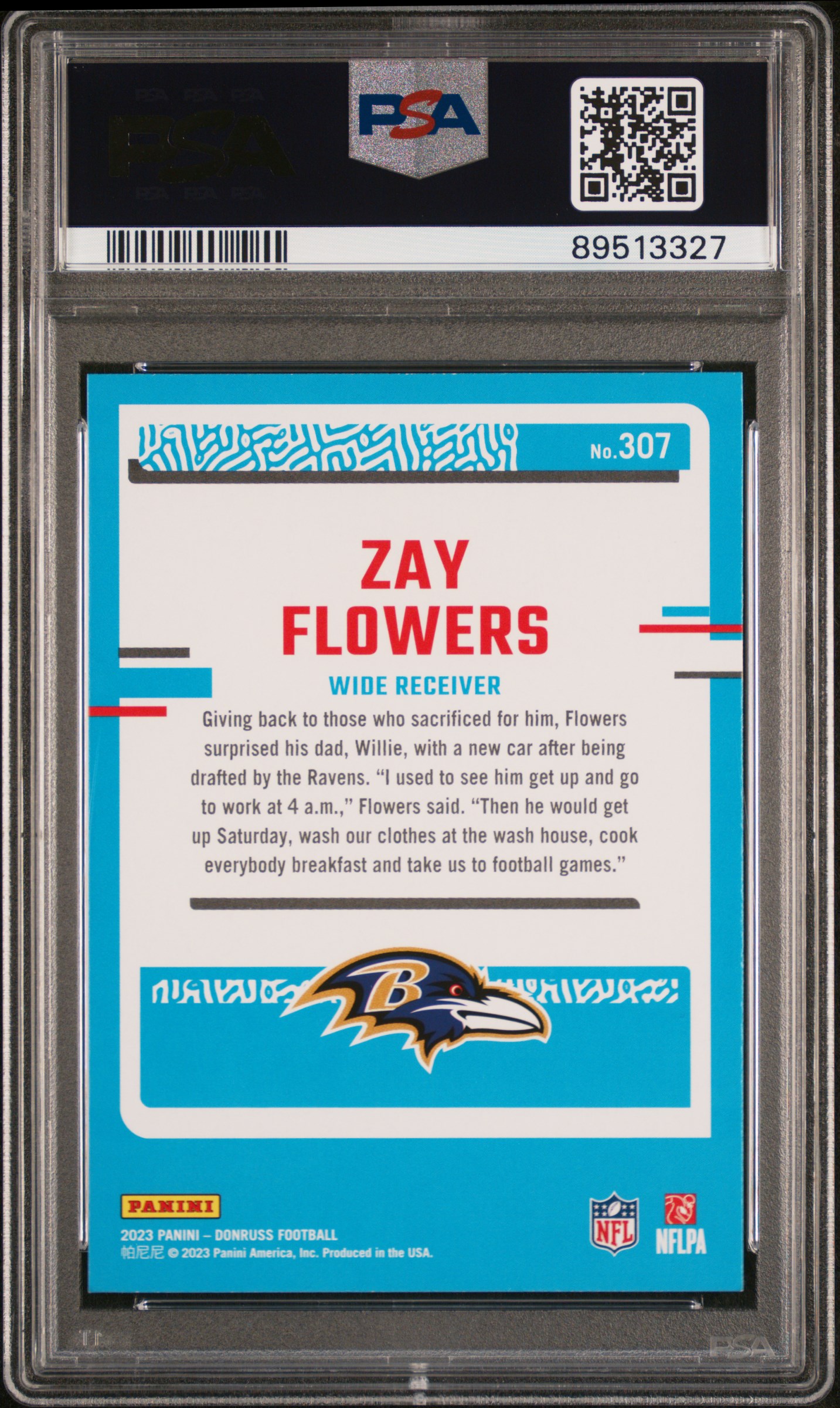 2023 Panini Donruss Zay Flowers #307 Gem Mt 10 back