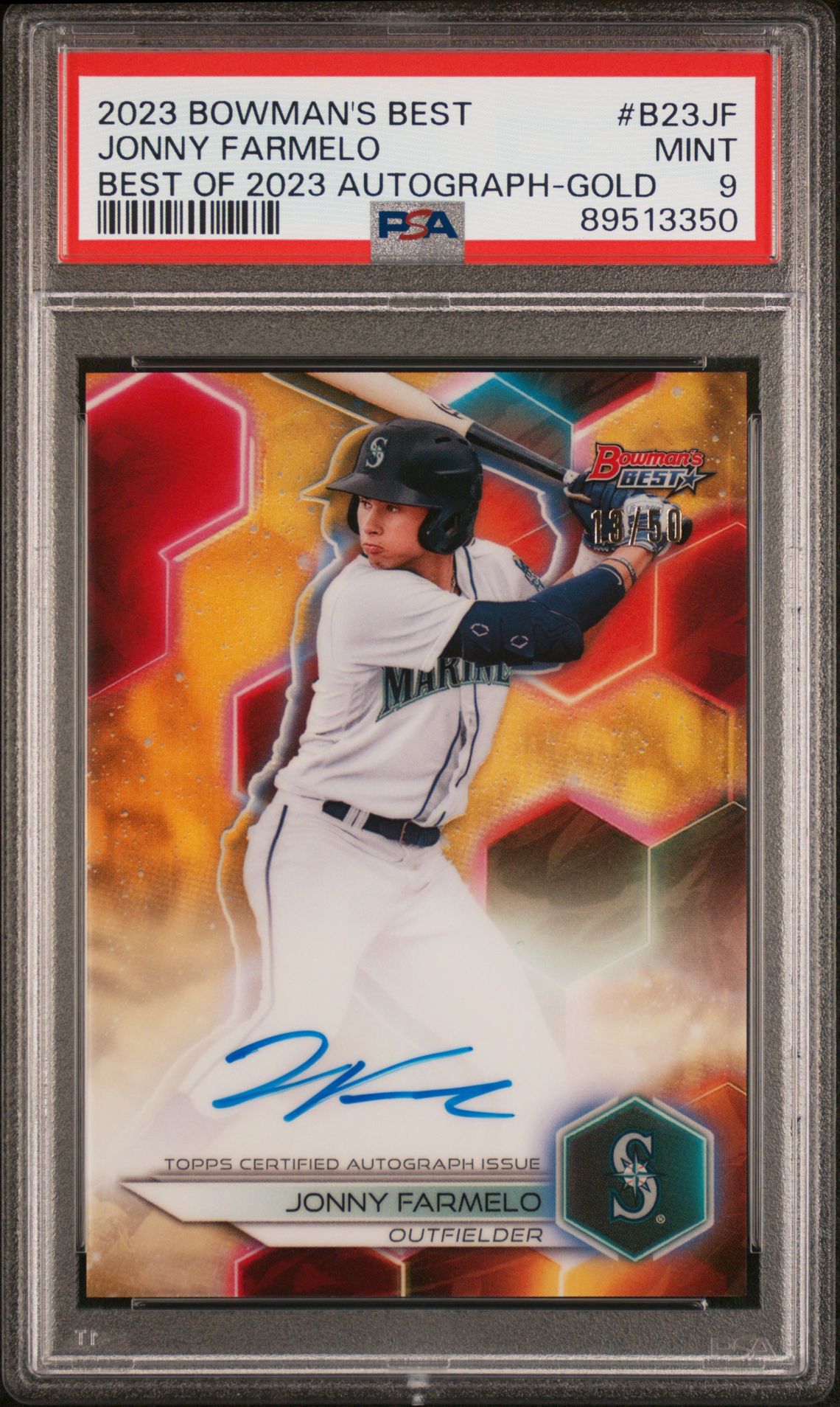 2023 Bowman's Best Best Of 2023 Autographs Jonny Farmelo #B23Jf (Best Of 2023 Auto-Gold Ref) Mint 9 front