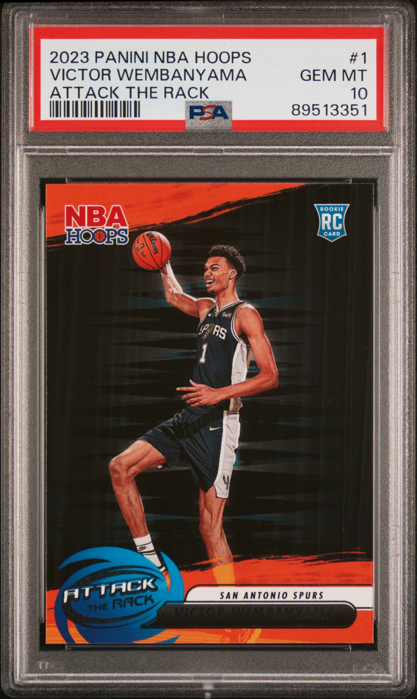 2023 Panini Nba Hoops Attack The Rack Victor Wembanyama #1 Gem Mt 10 front