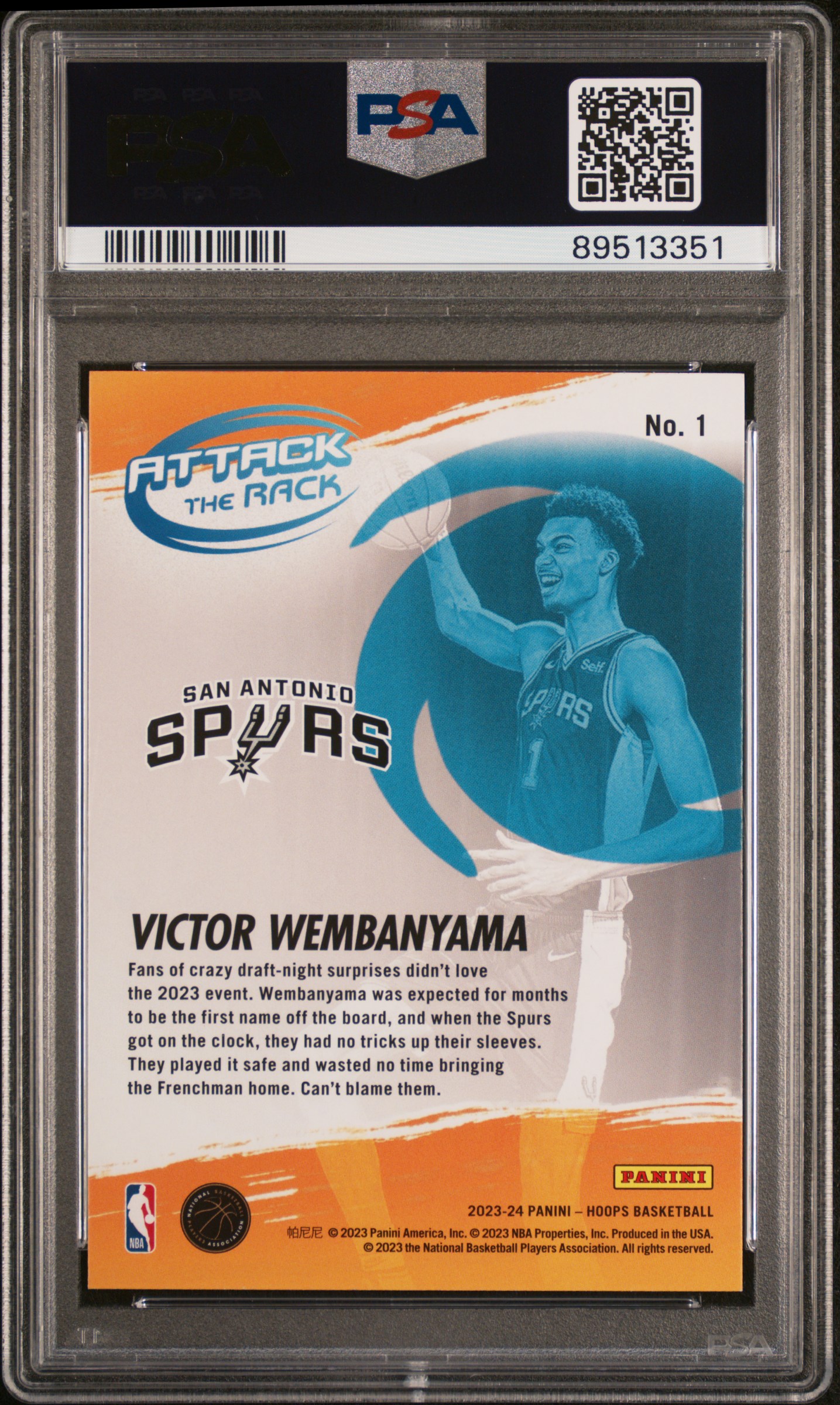 2023 Panini Nba Hoops Attack The Rack Victor Wembanyama #1 Gem Mt 10 back