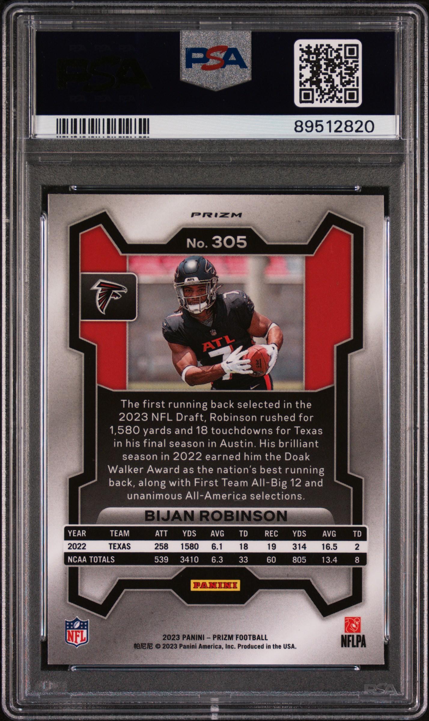 2023 Panini Prizm Bijan Robinson #305 (Red/White/Blue Prizm) Mint 9 back
