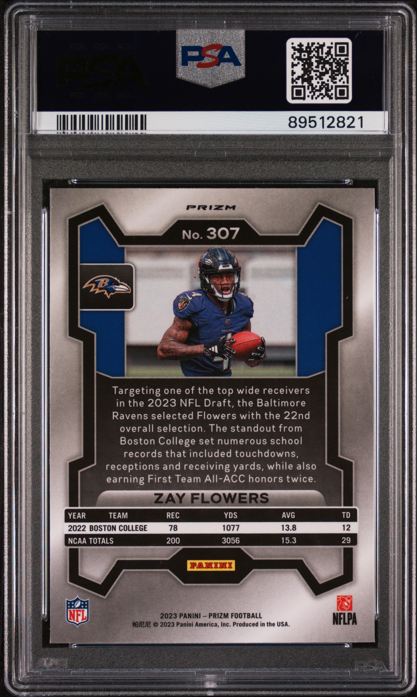 2023 Panini Prizm Zay Flowers #307 (Lazer Prizm) Gem Mt 10 back