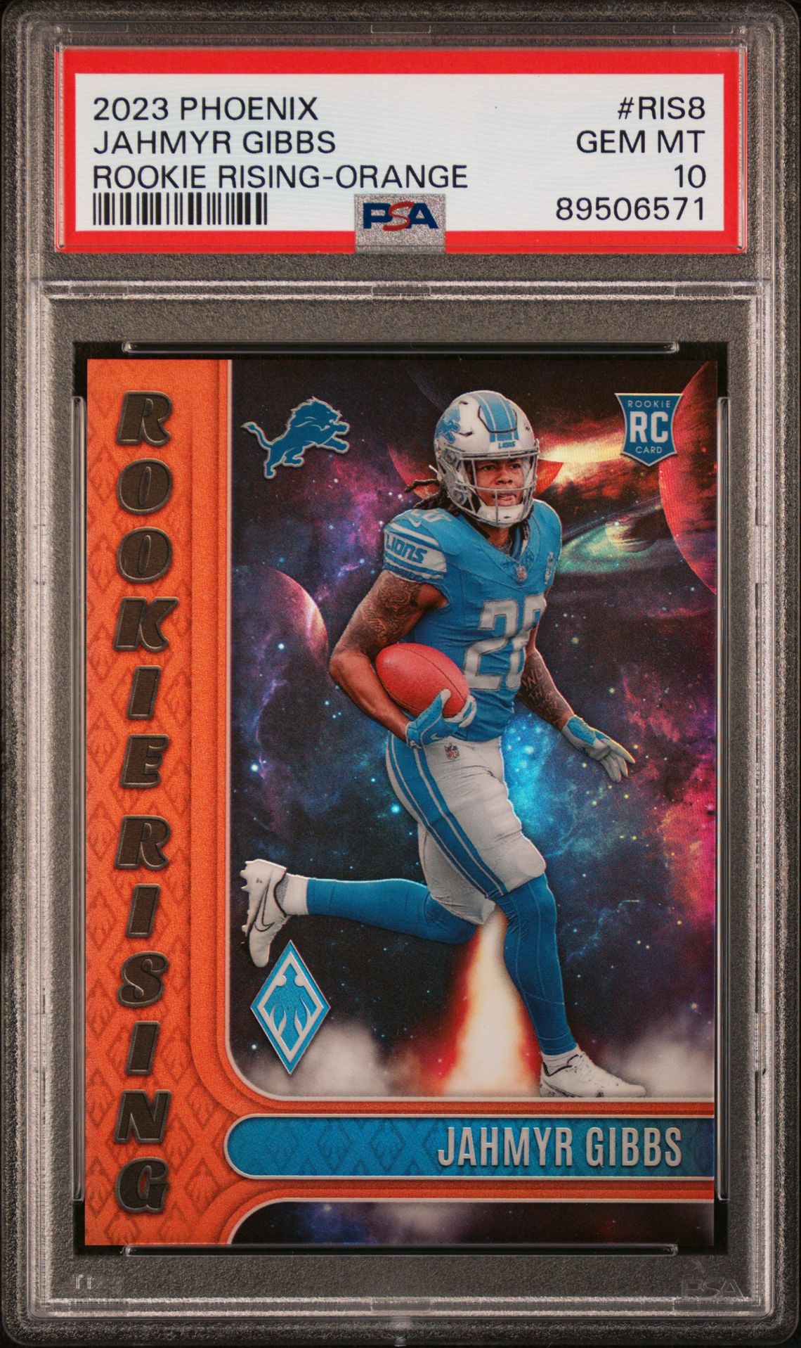 2023 Panini PANINI PHOENIX ROOKIE RISING ORANGE #RIS8 Jahmyr Gibbs front