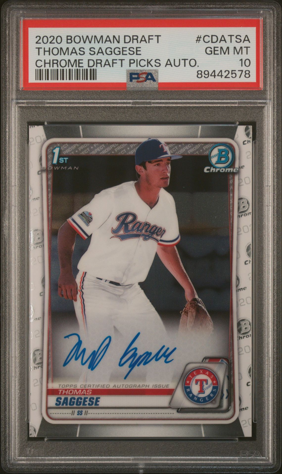 2020 Bowman Draft BOWMAN DRAFT CHROME DRAFT PICKS AUTOGRAPHS CHROME DRAFT PICKS AUTO. #CDATSA Thomas Saggese front