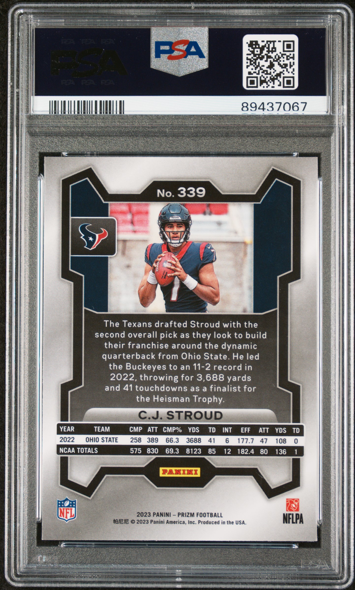 2023 Panini Prizm Cj Stroud #339 Gem Mt 10 back