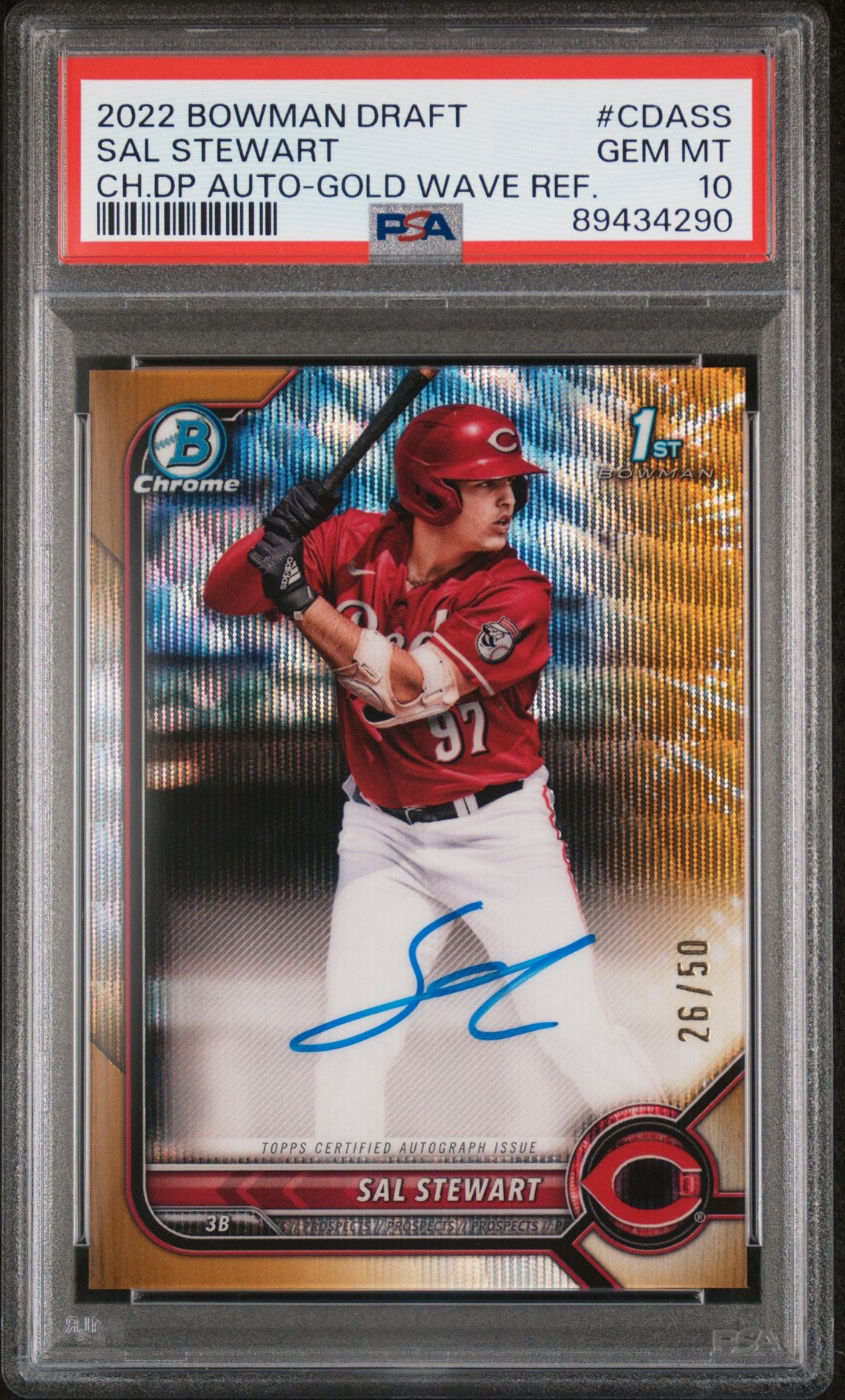 2022 Bowman Bowman Draft CH.DP AUTO-GOLD WAVE REF. #CDASS Sal Stewart front