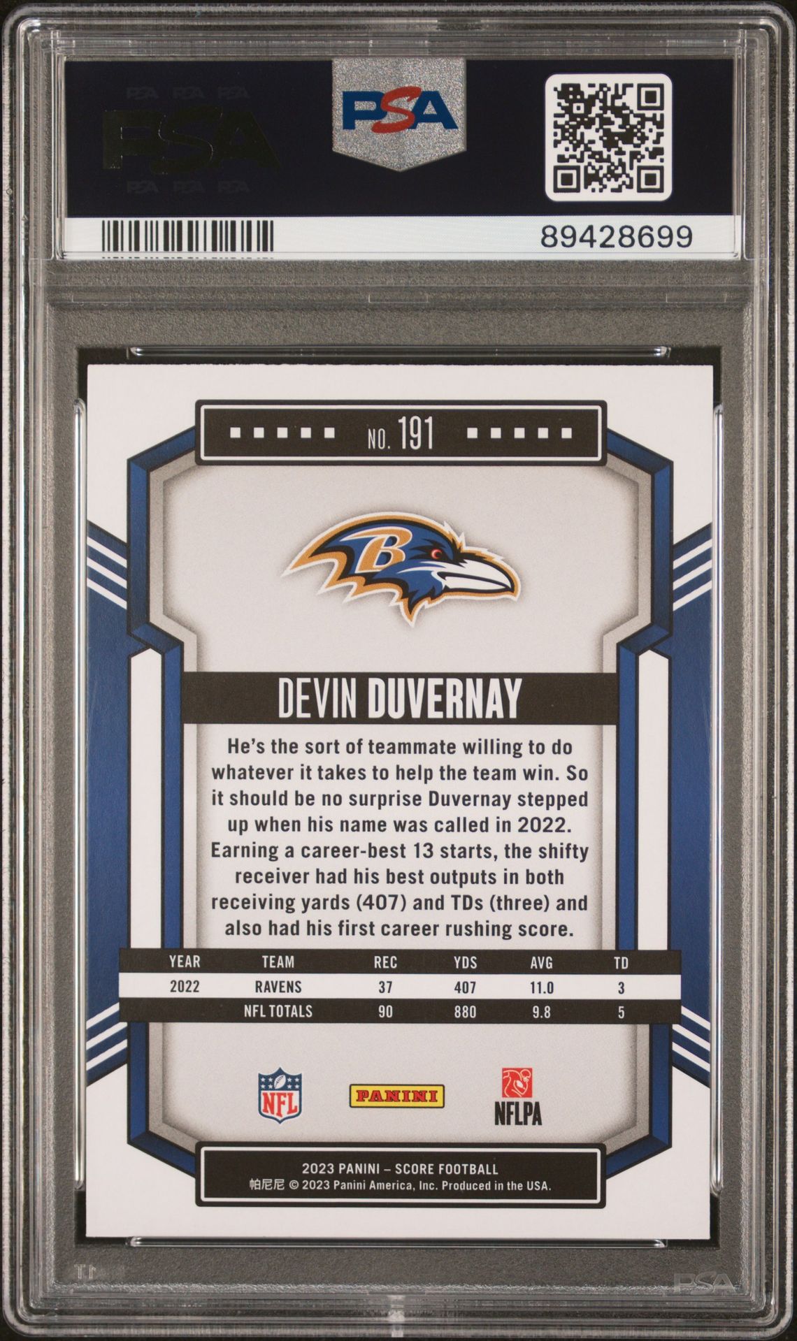 2023 Panini Score Devin Duvernay #191 (Extraterrestrial) Nm 7 back