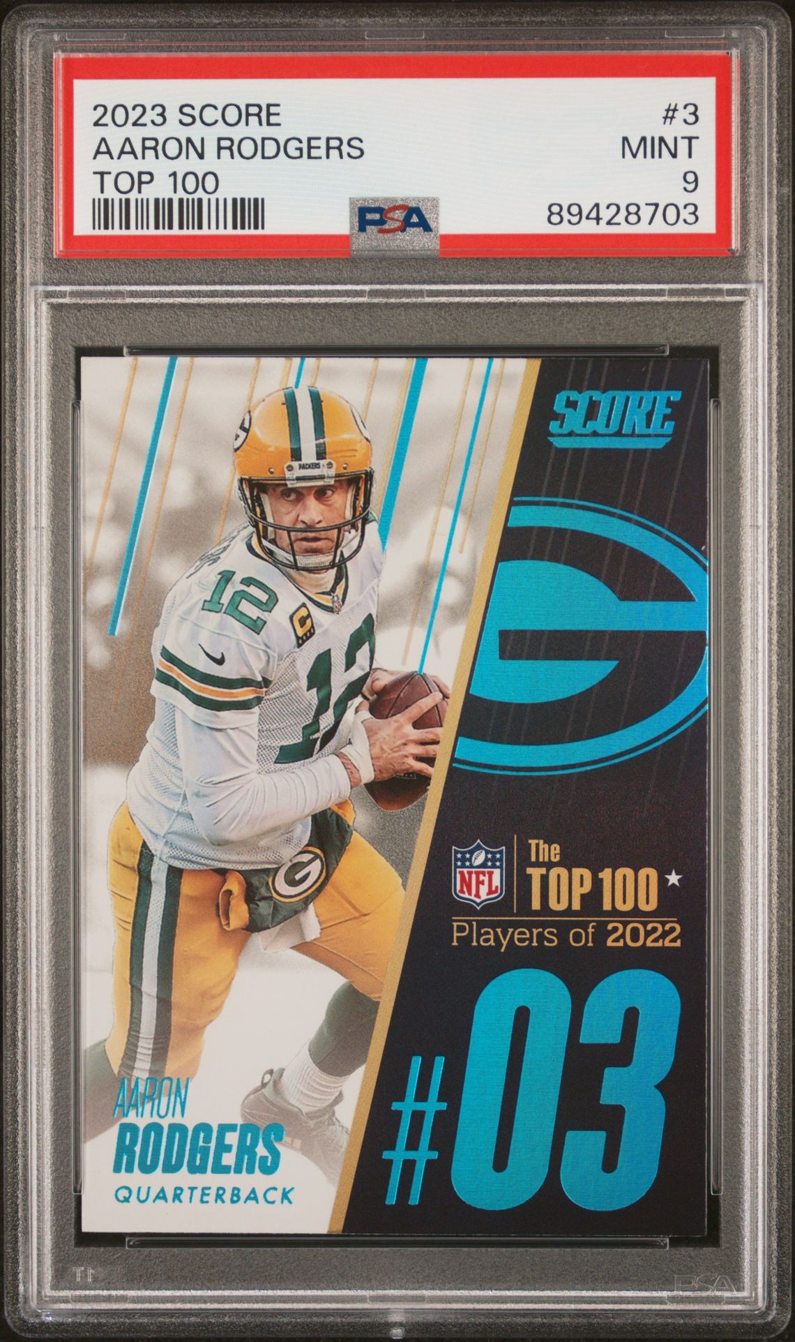 2023 Panini Score Top 100 Aaron Rodgers #3 Mint 9 front