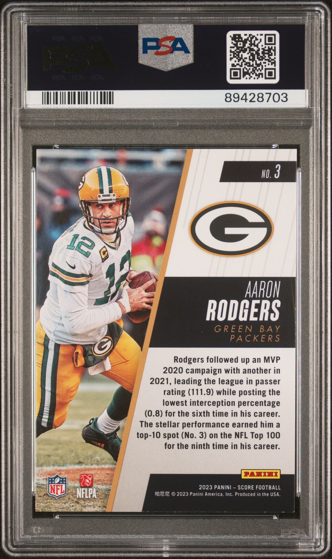 2023 Panini Score Top 100 Aaron Rodgers #3 Mint 9 back