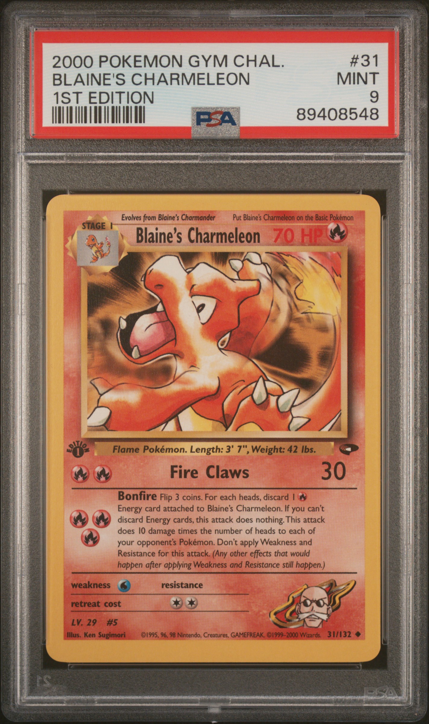 2000 #31 BLAINE'S CHARMELEON 1st Edition PSA 9 Gym Challenge