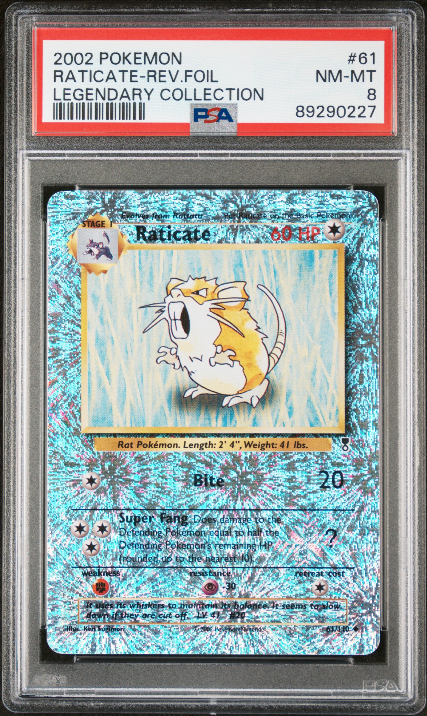 2002 Pokemon Legendary Collection #61 Raticate-Reverse Foil – PSA NM-MT 8