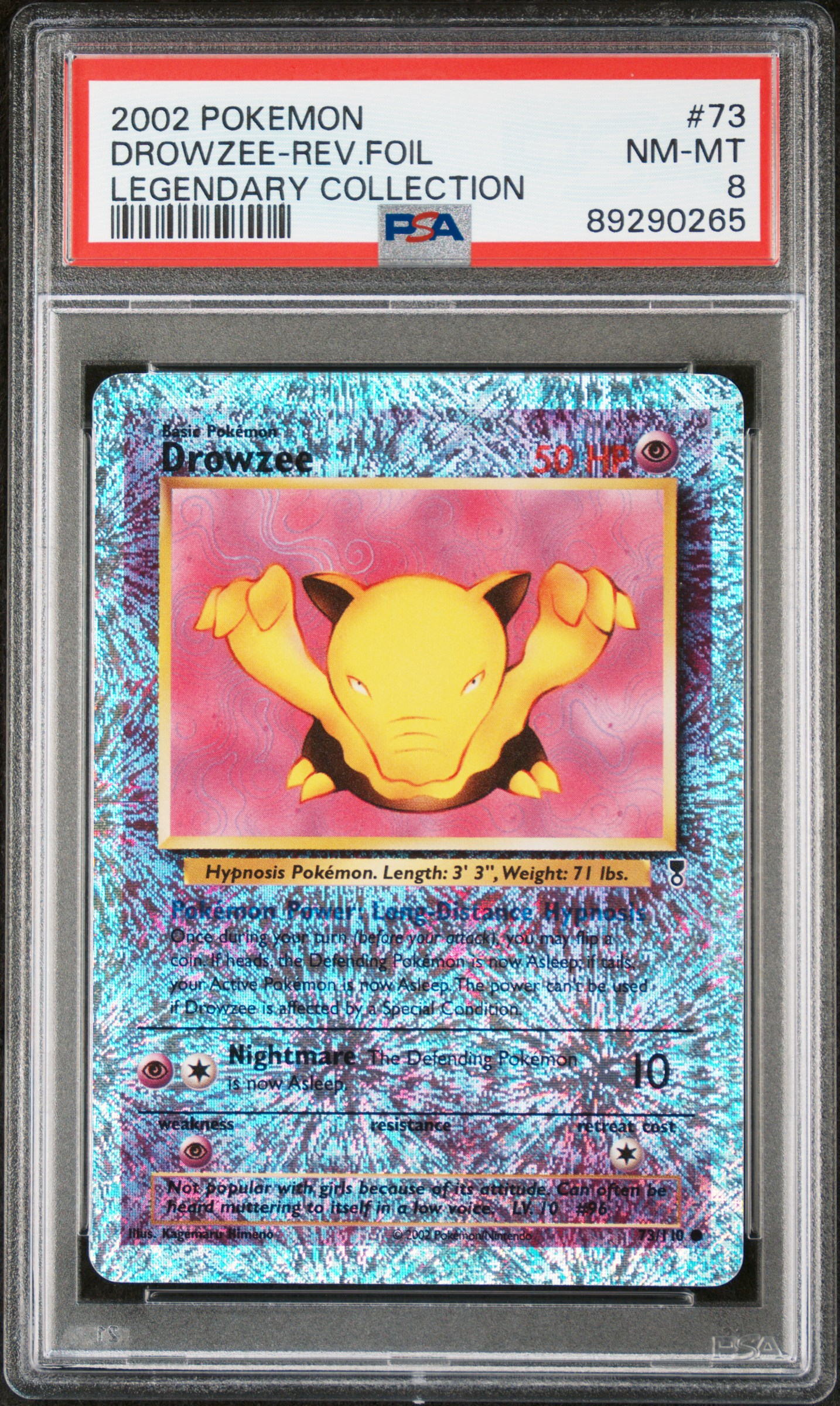 2002 Pokemon Legendary Collection #73 Drowzee-Reverse Foil – PSA NM-MT 8