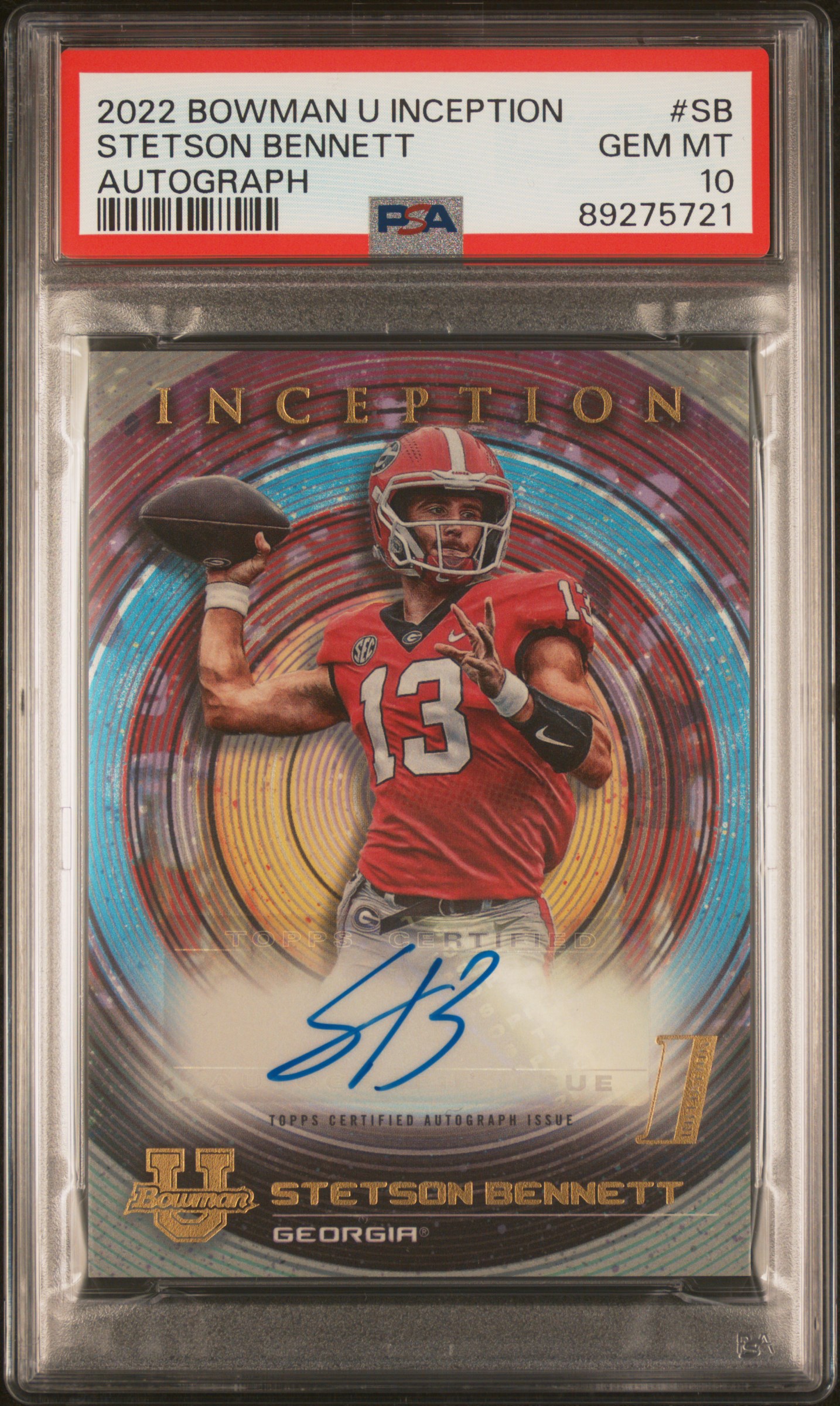 2022 Bowman University Inception Autographs #SB Stetson Bennett Signed Rookie Card – PSA GEM MT 10