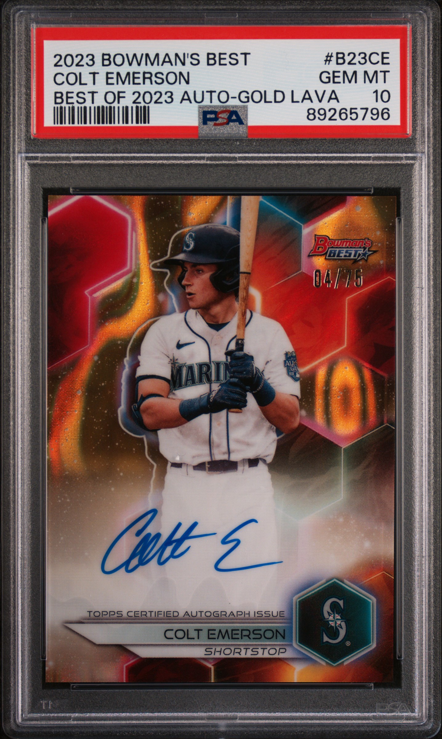 2023 Bowman's Best Best Of 2023 Autographs Gold Lava #B23CE Colt Emerson Signed Rookie Card (#04/75) – PSA GEM MT 10