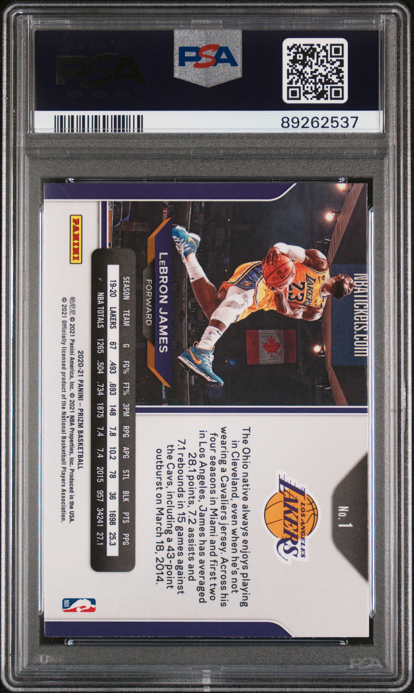 2020 Panini Prizm Lebron James #1 Mint 9 back