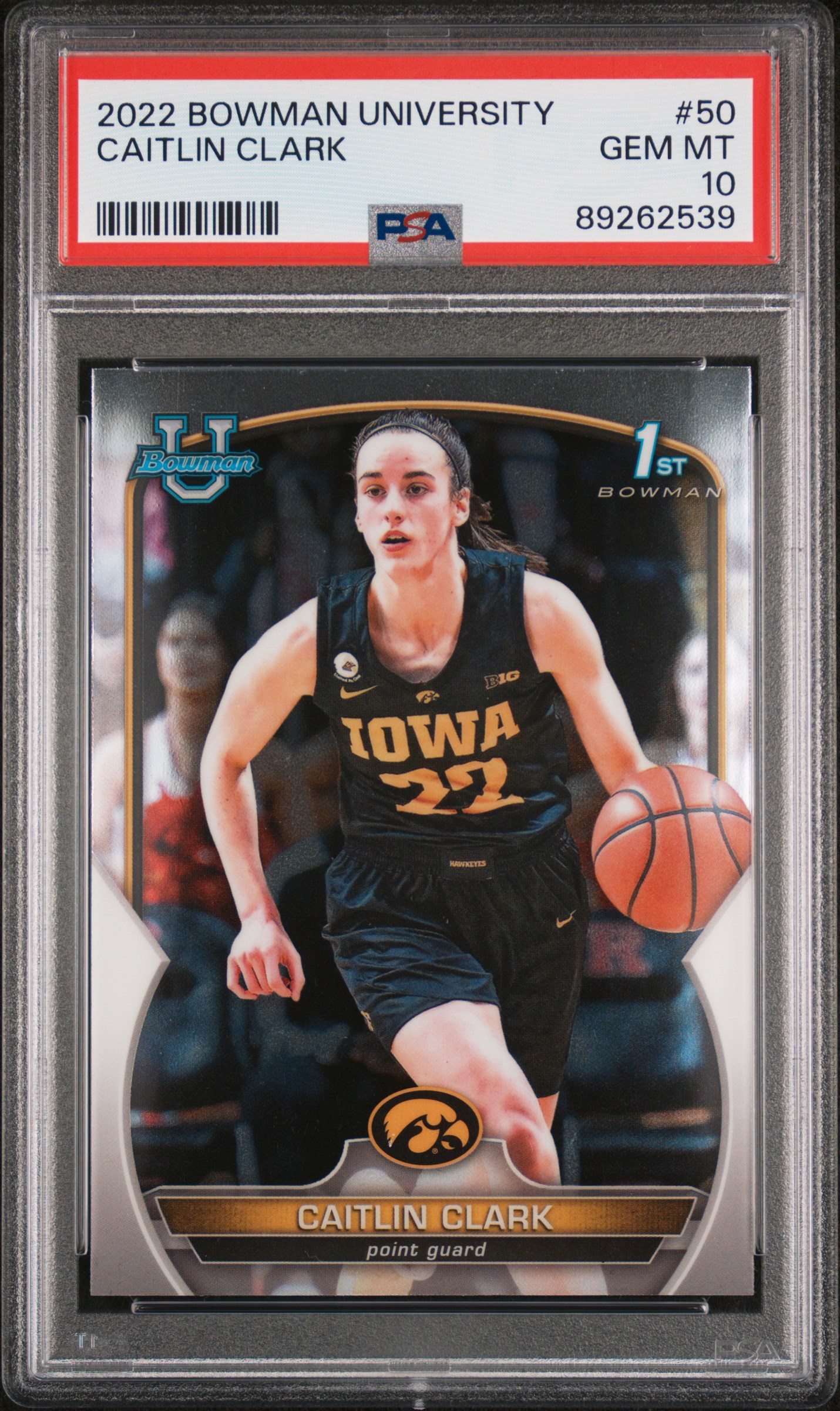 2022 Bowman Chrome University Caitlin Clark #50 Gem Mt 10 front