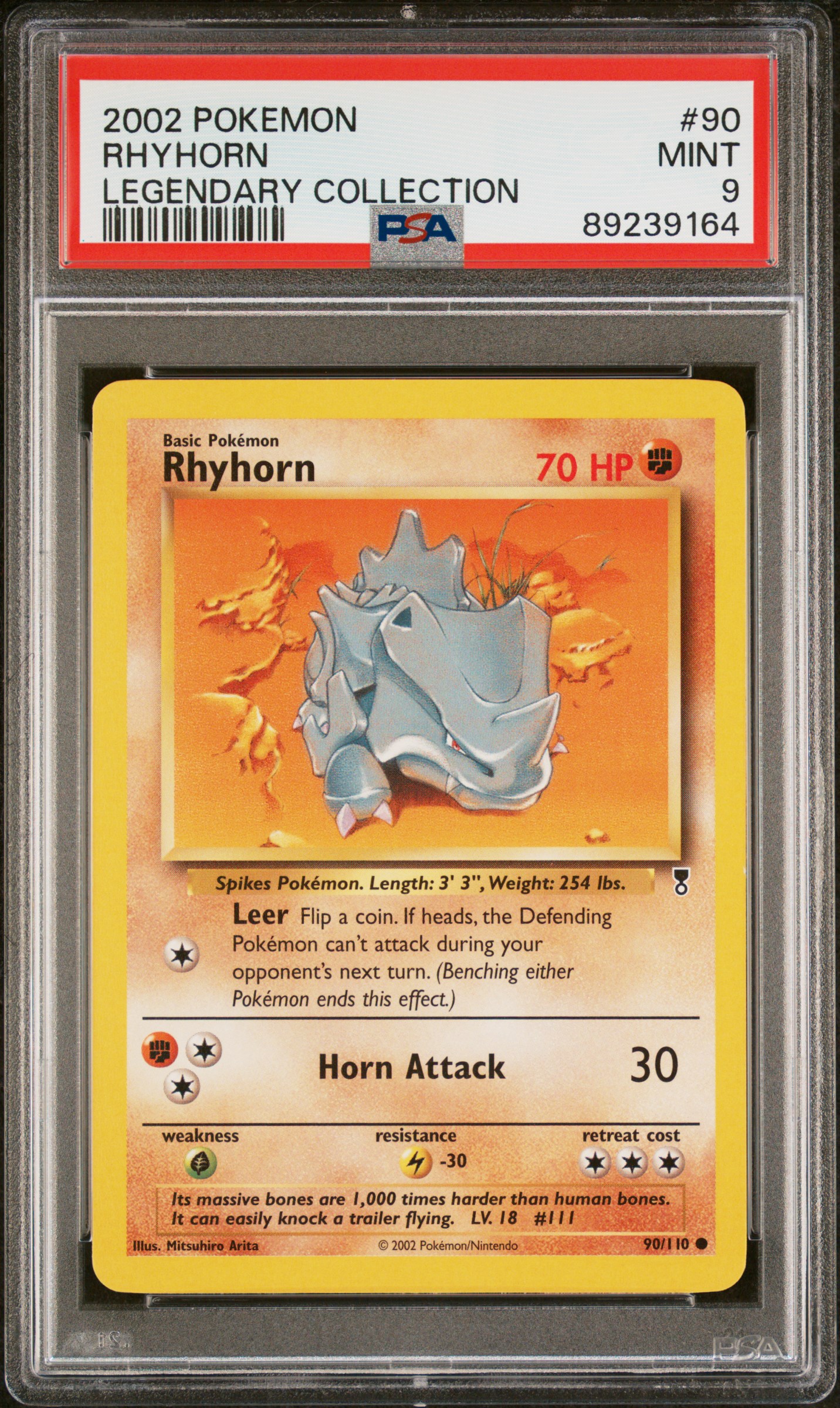 2002 Pokemon Legendary Collection 90 Rhyhorn – PSA MINT 9