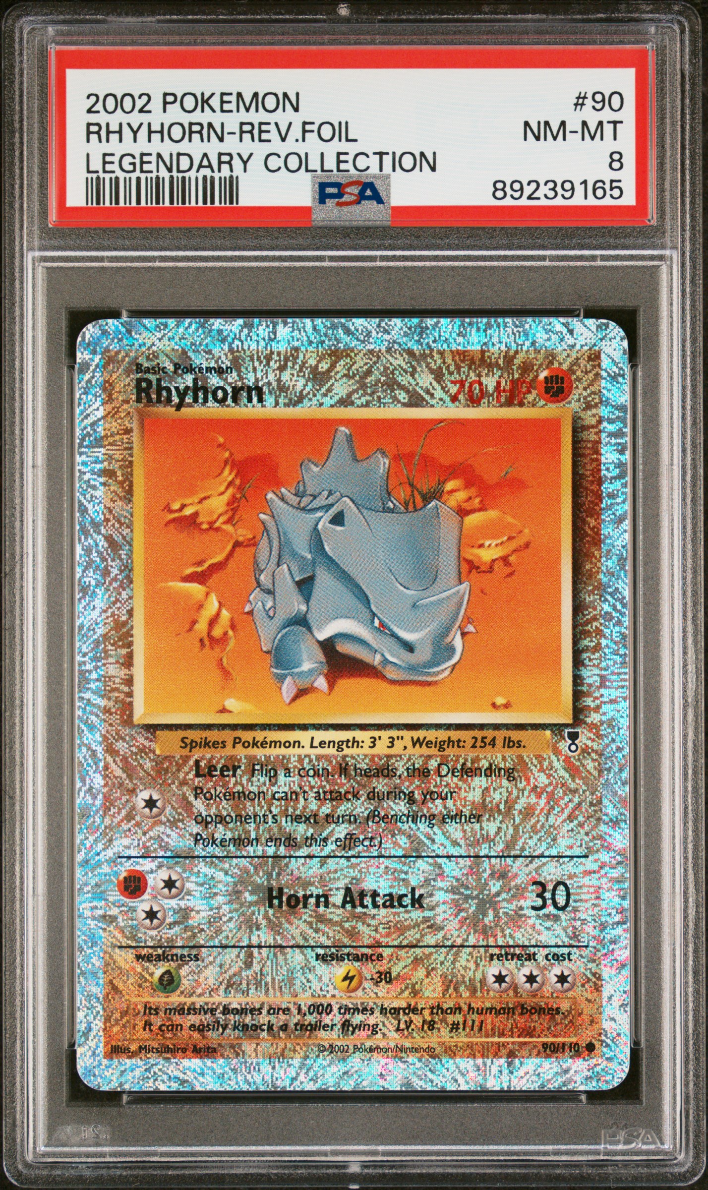 2002 Pokemon Legendary Collection 90 Rhyhorn-Reverse Foil – PSA NM-MT 8