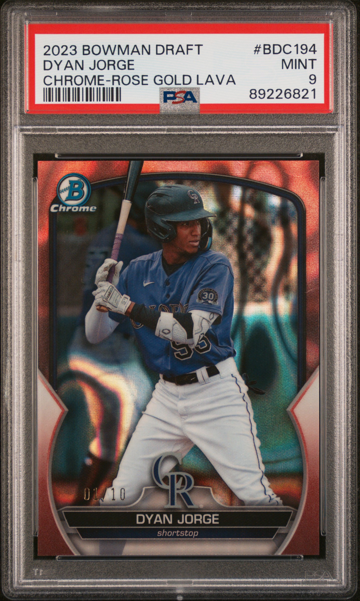 2023 Bowman Draft Dyan Jorge #Bdc194 (Chrome-Rose Gold Lava) Mint 9 front