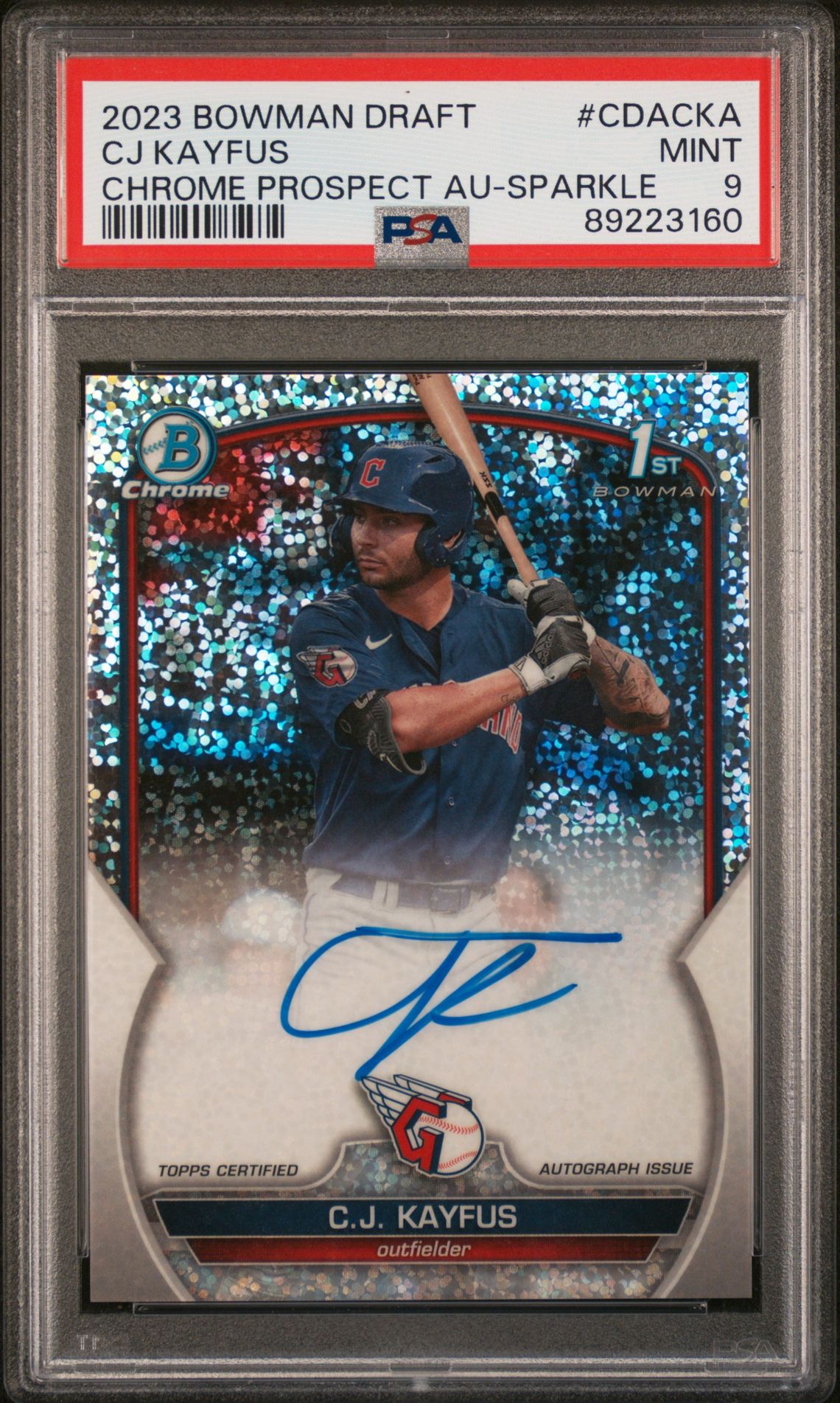 2023 Bowman Draft Chrome Prospect Autograph Cj Kayfus #Cdacka (Chr Prospect Au-Sparkle Ref) Mint 9 front