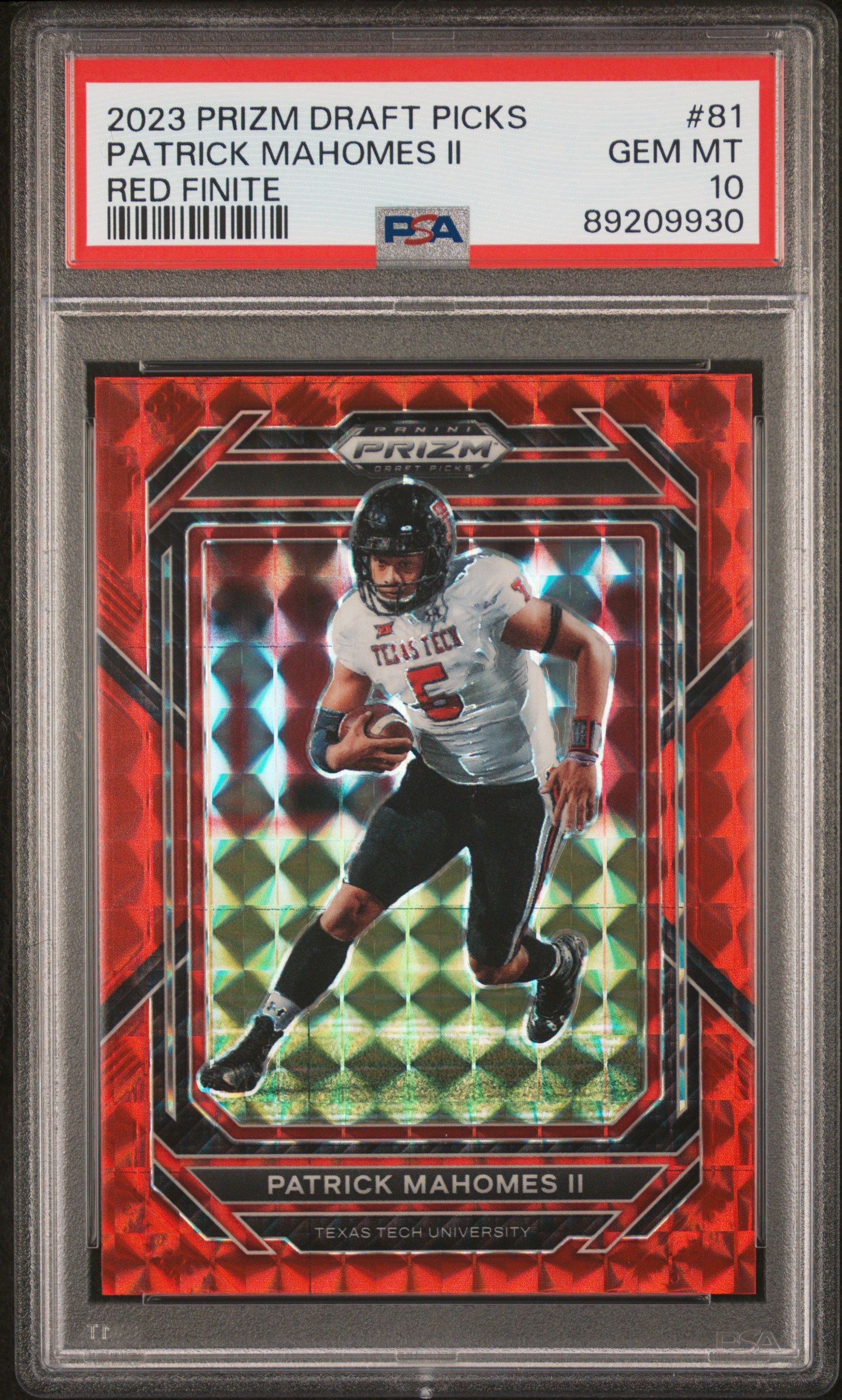 2023 Panini Prizm Draft Picks Red Finite #81 Patrick Mahomes II (#020/125) – PSA GEM MT 10