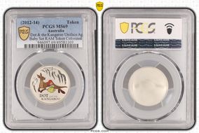 (2012-14) Token Dot & the Kangaroo Uniface Ag Baby Set RAM Token Colorized MS69