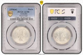 1954(m) Florin Royal Visit KM-55  Ag AU58