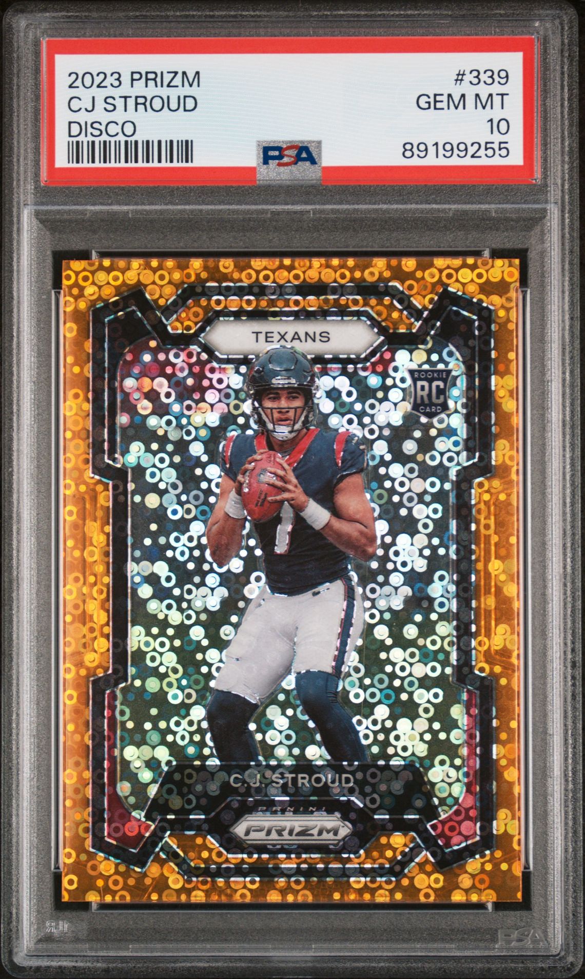 2023 Panini Prizm Cj Stroud #339 (Disco Prizm) Gem Mt 10 front view - PSA graded GEM MT 10