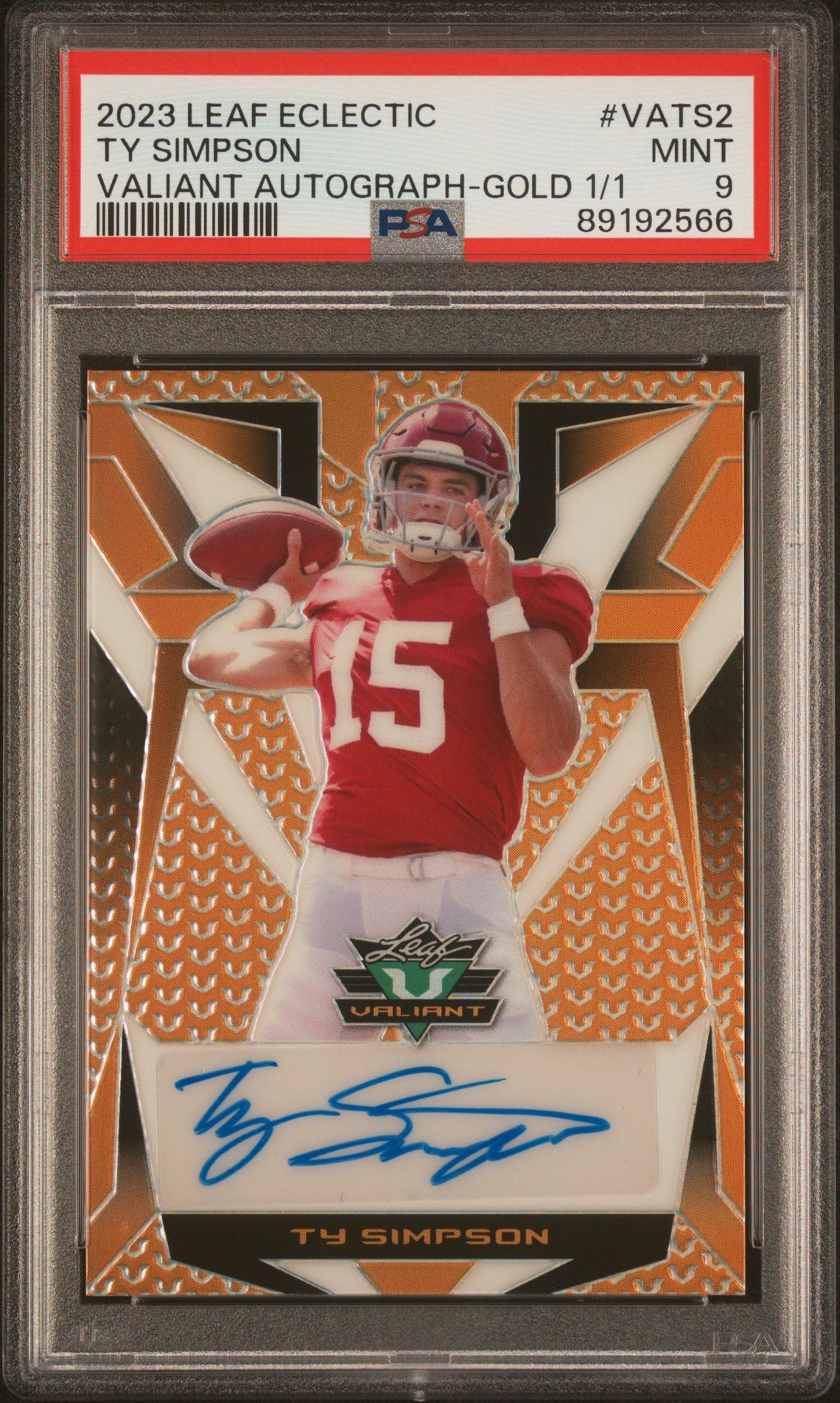 2023 Leaf LEAF ECLECTIC VALIANT AUTOGRAPHS GOLD 1/1 #VATS2 Ty Simpson front