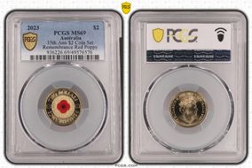 2023 $2 35th Ann $2 Coin Set Colorized Remembrance Red Poppy MS69