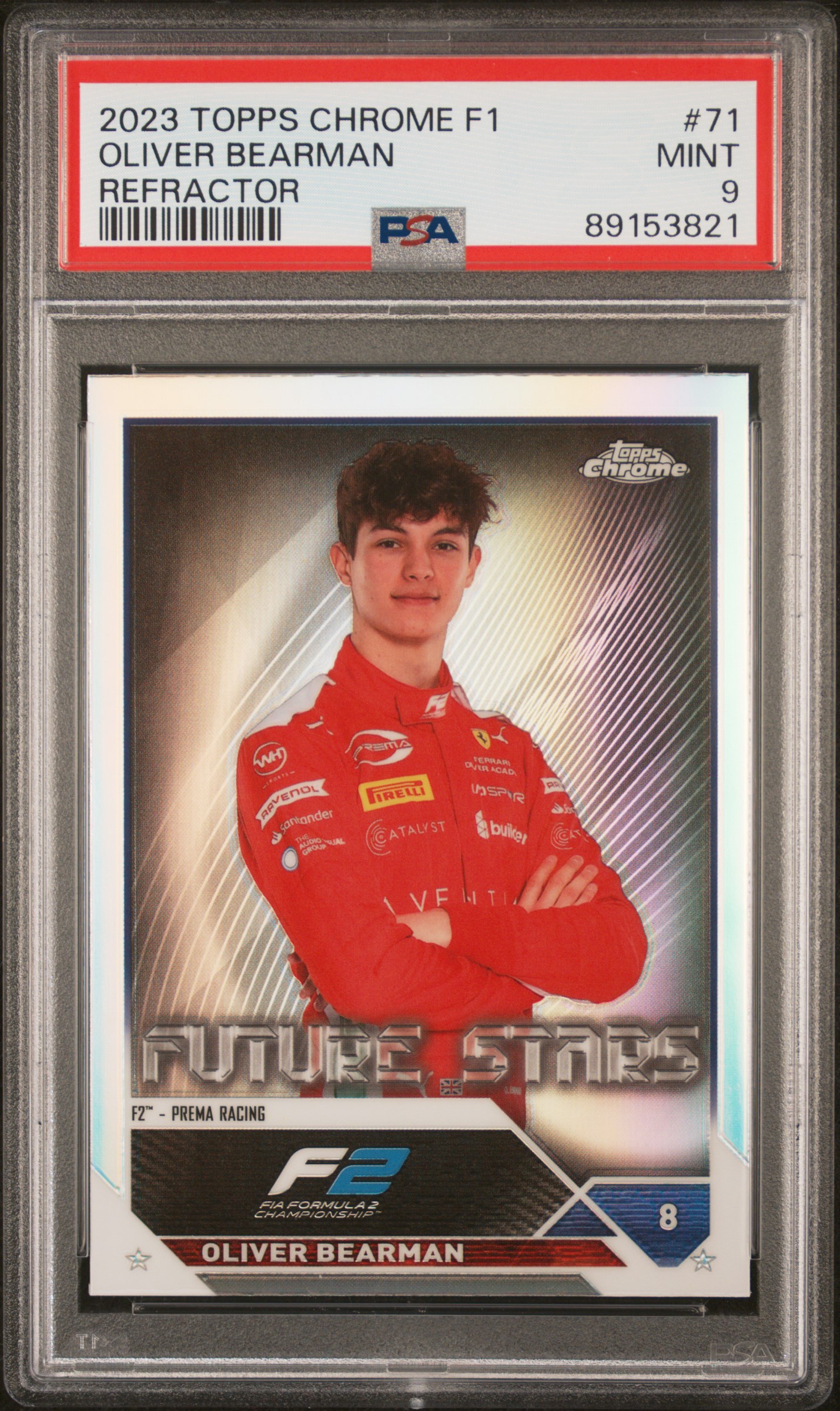 2023 Topps Chrome Formula 1 Refractor #71 Oliver Bearman Rookie Card – PSA MINT 9