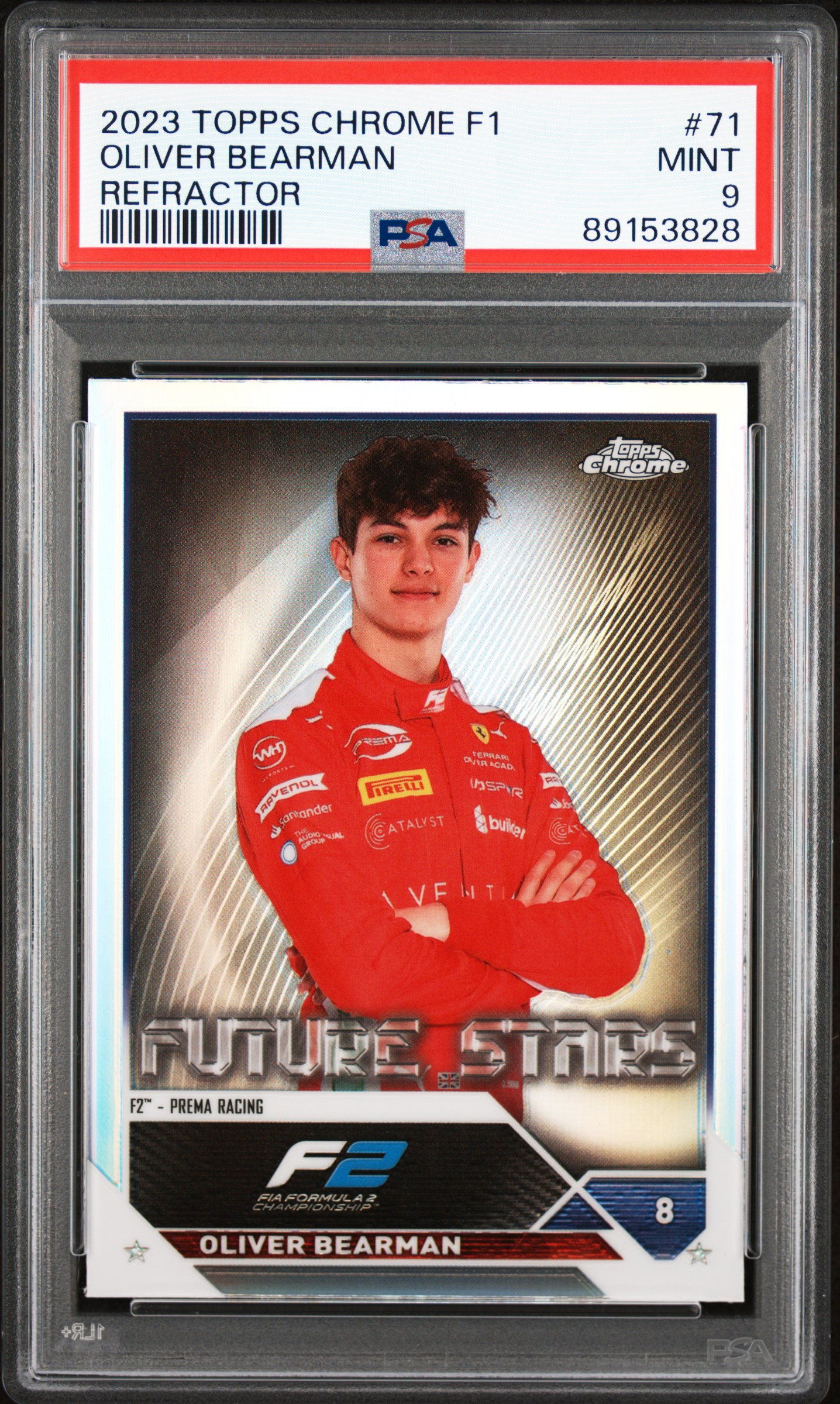 2023 Topps Chrome Formula 1 Refractor #71 Oliver Bearman Rookie Card – PSA MINT 9