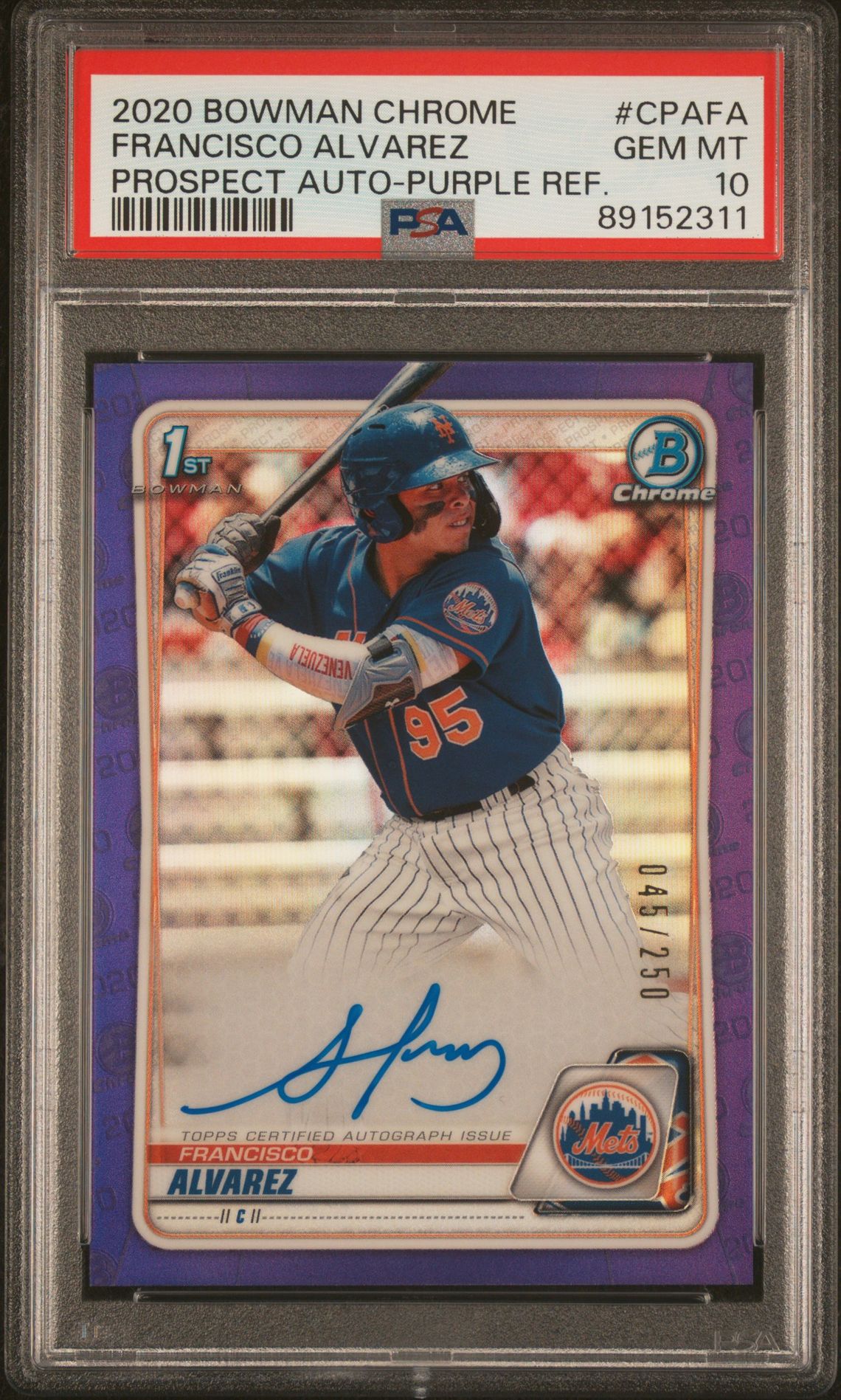 2020 Bowman BOWMAN CHROME PROSPECT AUTOGRAPHS PURPLE REF. #CPAFA Francisco Alvarez front