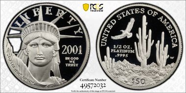 2001-W $50 Statue of Liberty PR70DCAM
