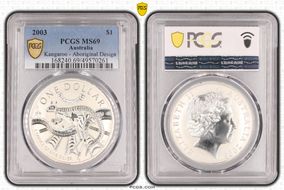2003 $1 Kangaroo Ag-Aboriginal Design MS69