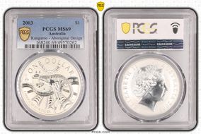 2003 $1 Kangaroo Ag-Aboriginal Design MS69