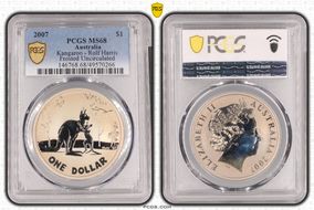 2007 $1 Kangaroo-Rolf Harris CuNi Frosted Uncirculated MS68