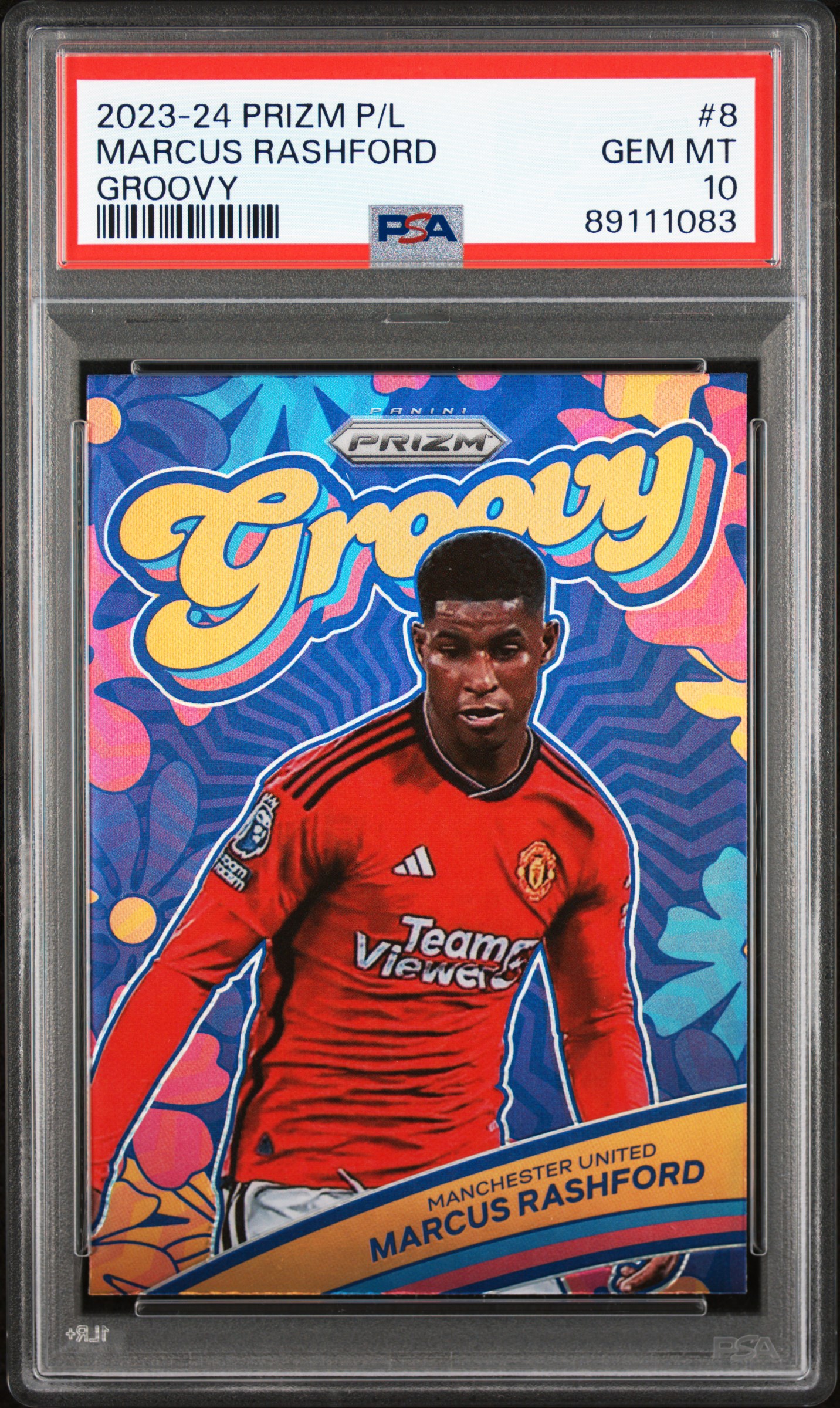 2023-24 Panini Prizm Premier League Groovy #8 Marcus Rashford – PSA GEM MT 10