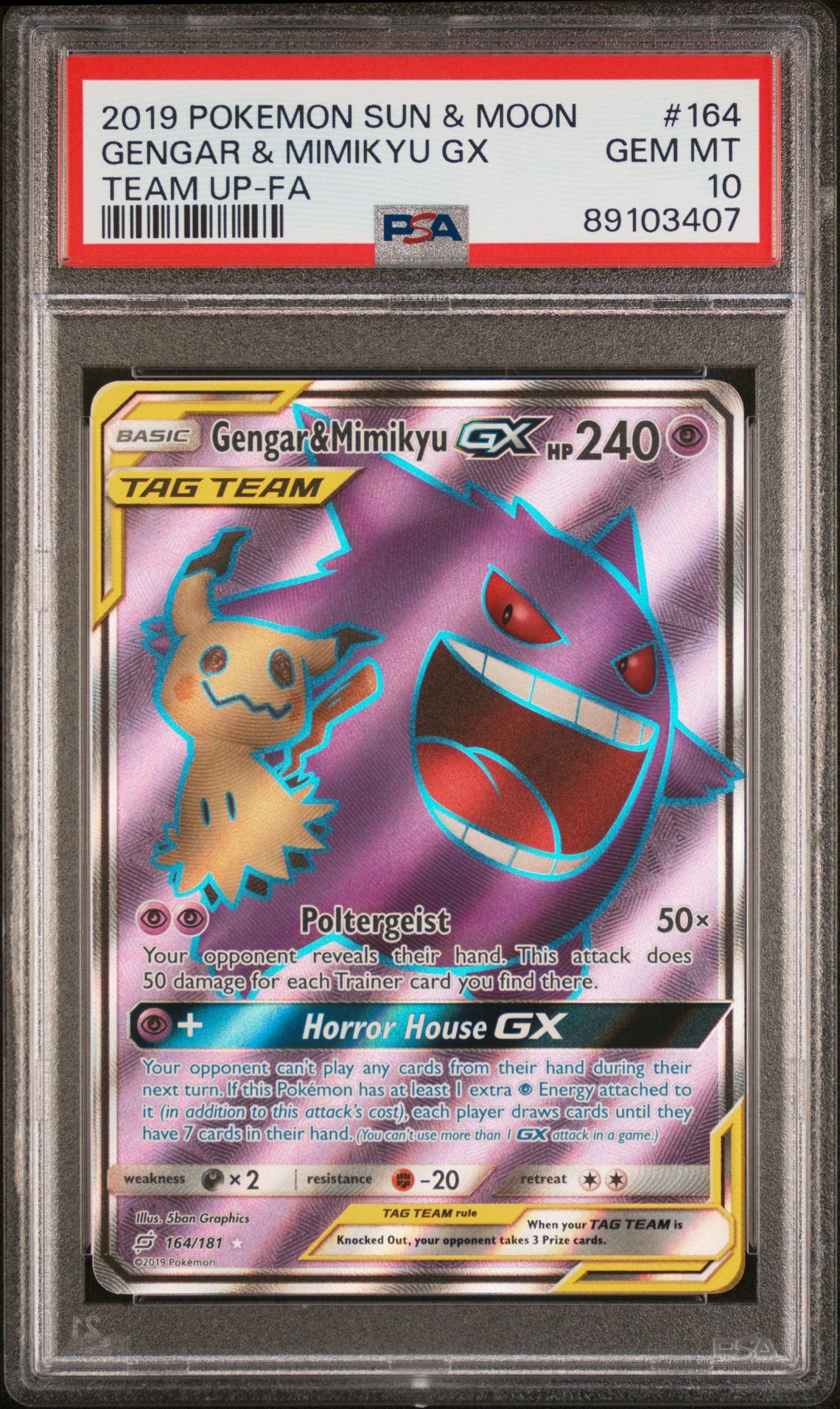 2019 Pokemon POKEMON SUN & MOON TEAM UP TEAM UP-FA #164 Gengar & Mimikyu Gx front