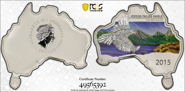 2015-P $1 Wedge Tailed Eagle Colorized Map Shaped First Strike MS70