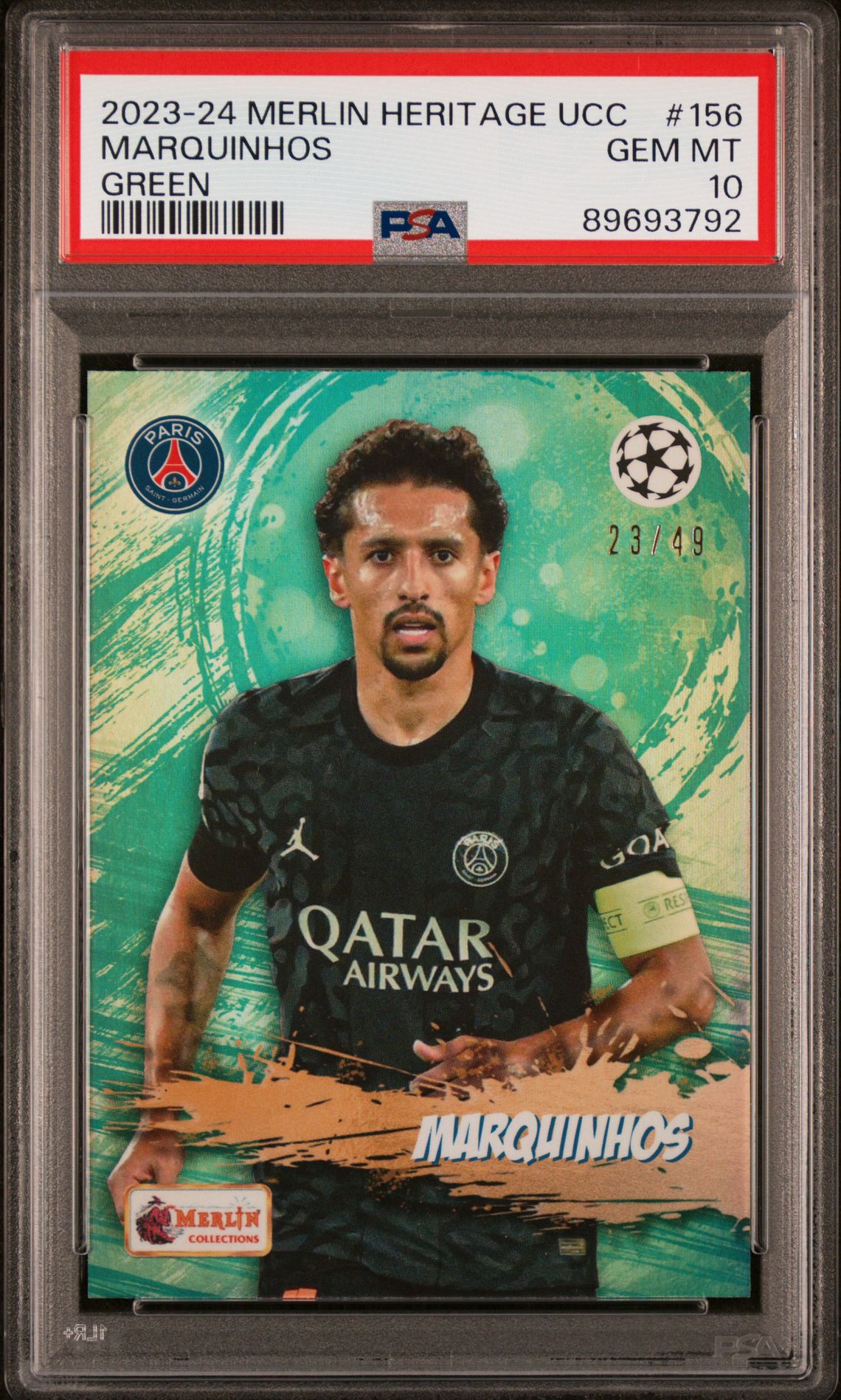 2023-24 Topps TOPPS MERLIN HERITAGE UEFA CLUB COMPETITIONS GREEN #156 Marquinhos front