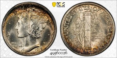 1918 10C MS66+ FB