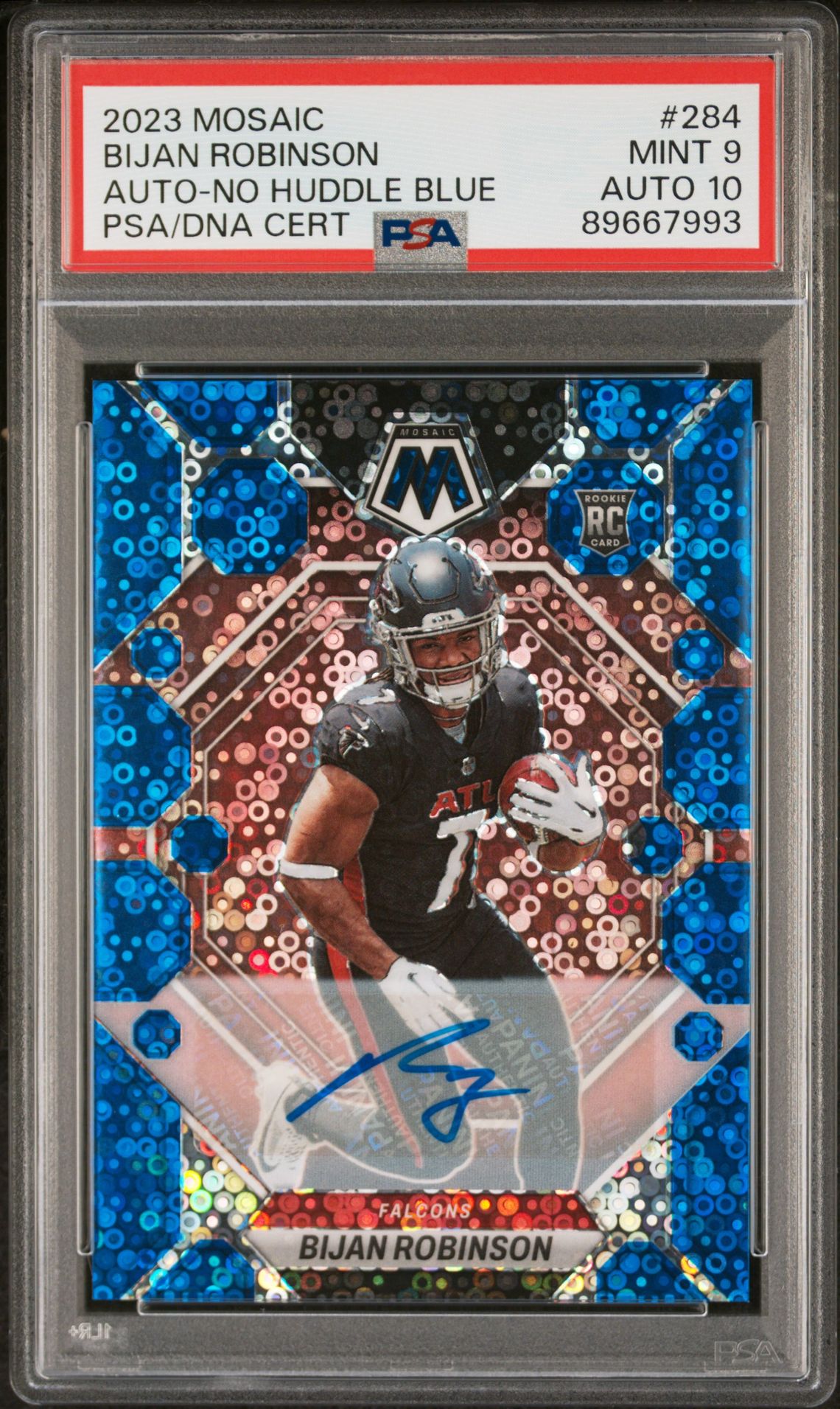 2023 Panini Mosaic Bijan Robinson #284 (Auto-No Huddle Blue) Mint 9 front